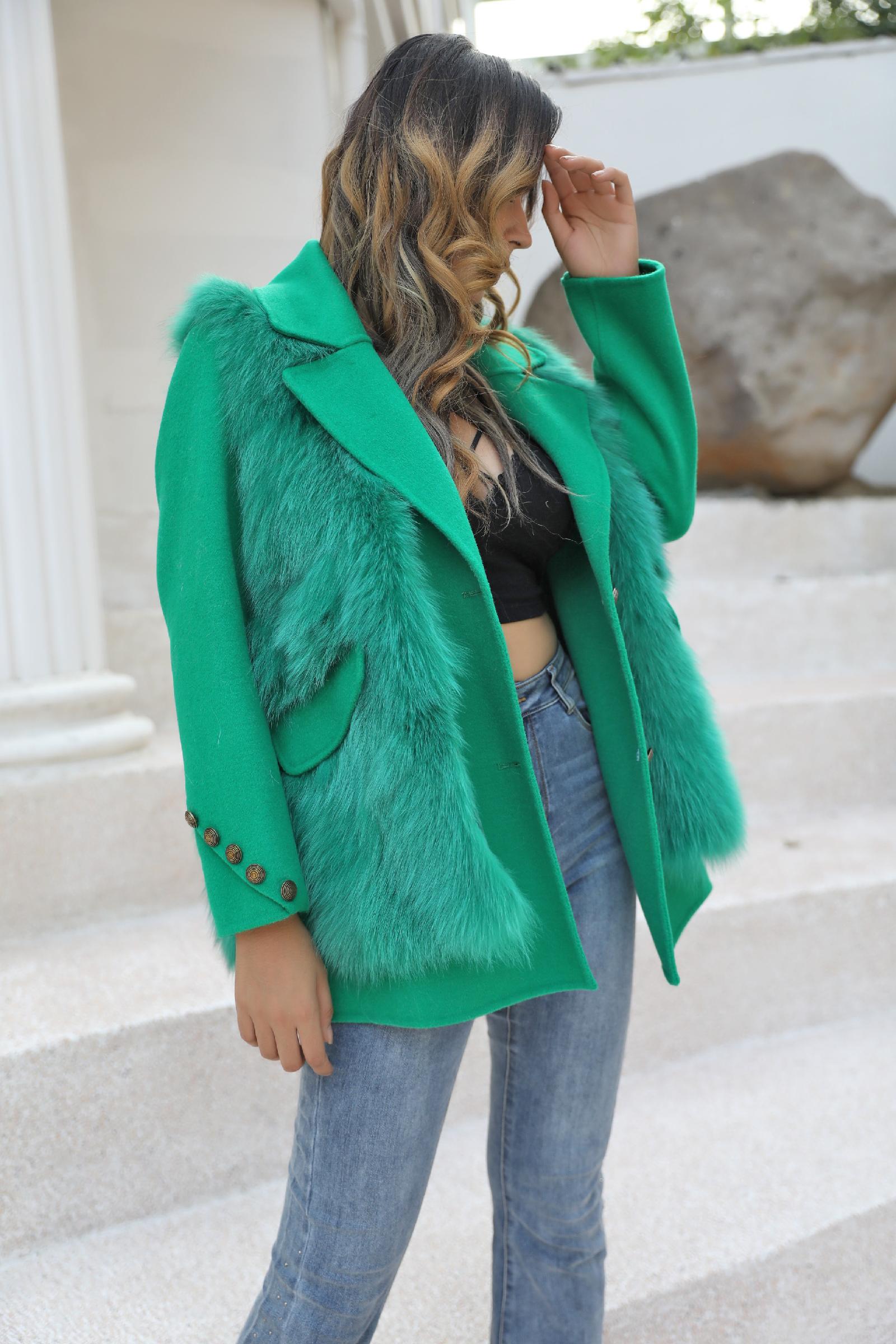 Elegant Suit-style Two-piece Double-faced Wool Coat Women's Spring and Autumn Cashmere Jacket Outerwear - Janefur