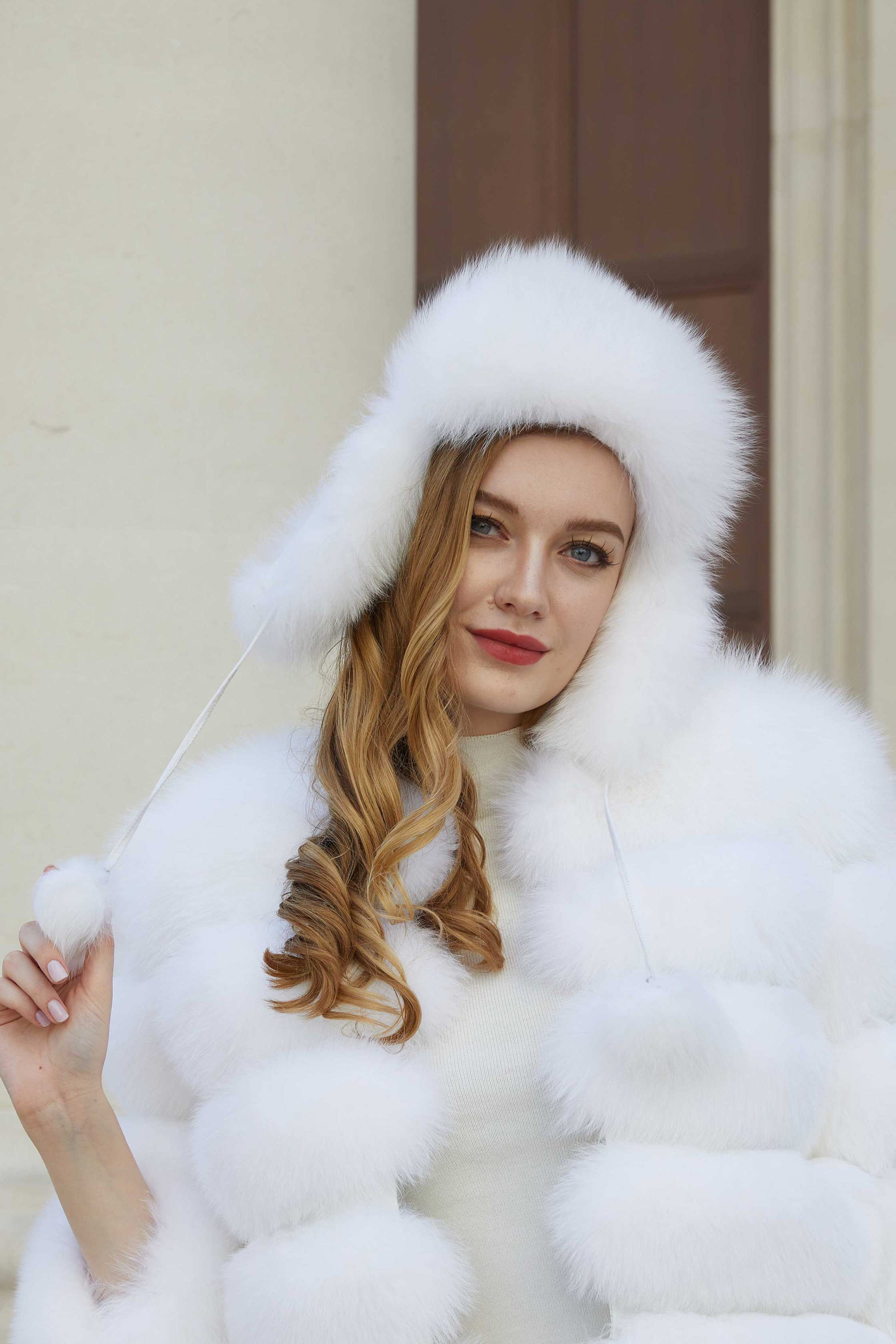 Women Natural Fur Hats Winter Thick Warm Ears Bomber Hat Lady Fur Cap - Janefur