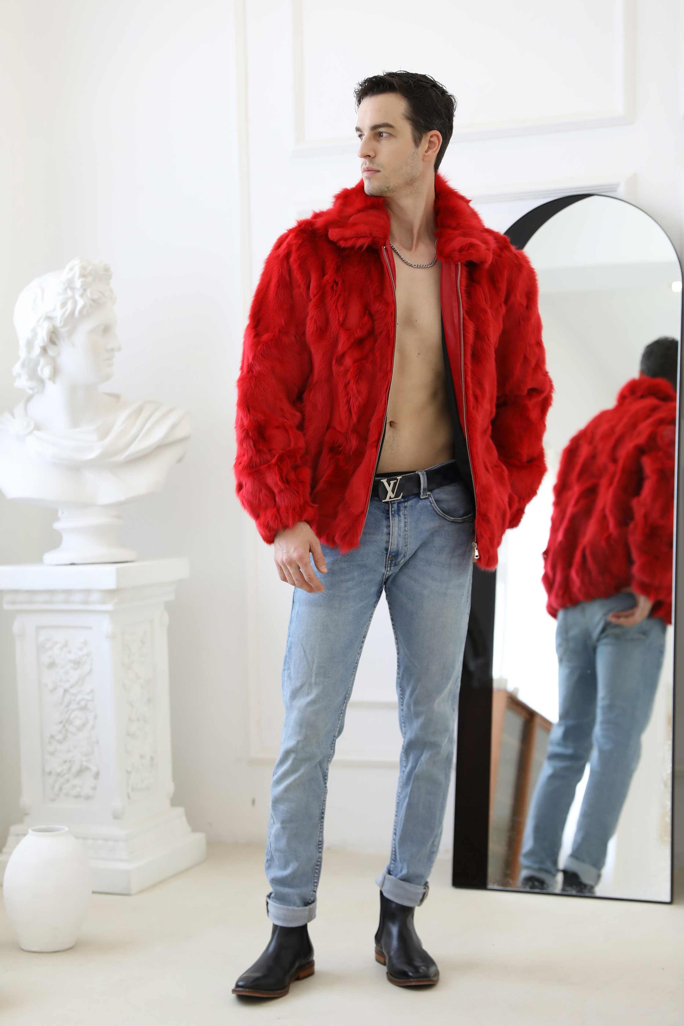 Natural Fox Fur Men's Lapel Jacket - Janefur
