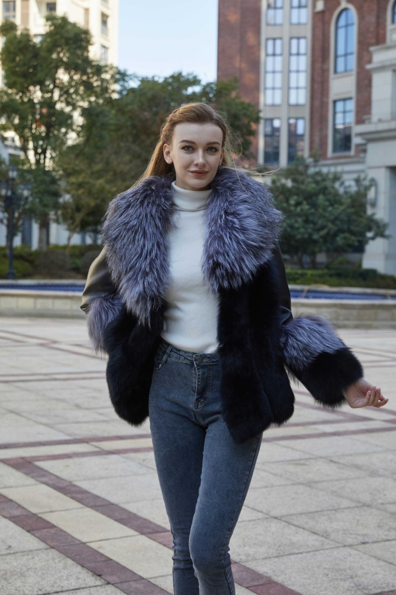 New Silver Fox Collar Patchwork Down Jacket - Janefur