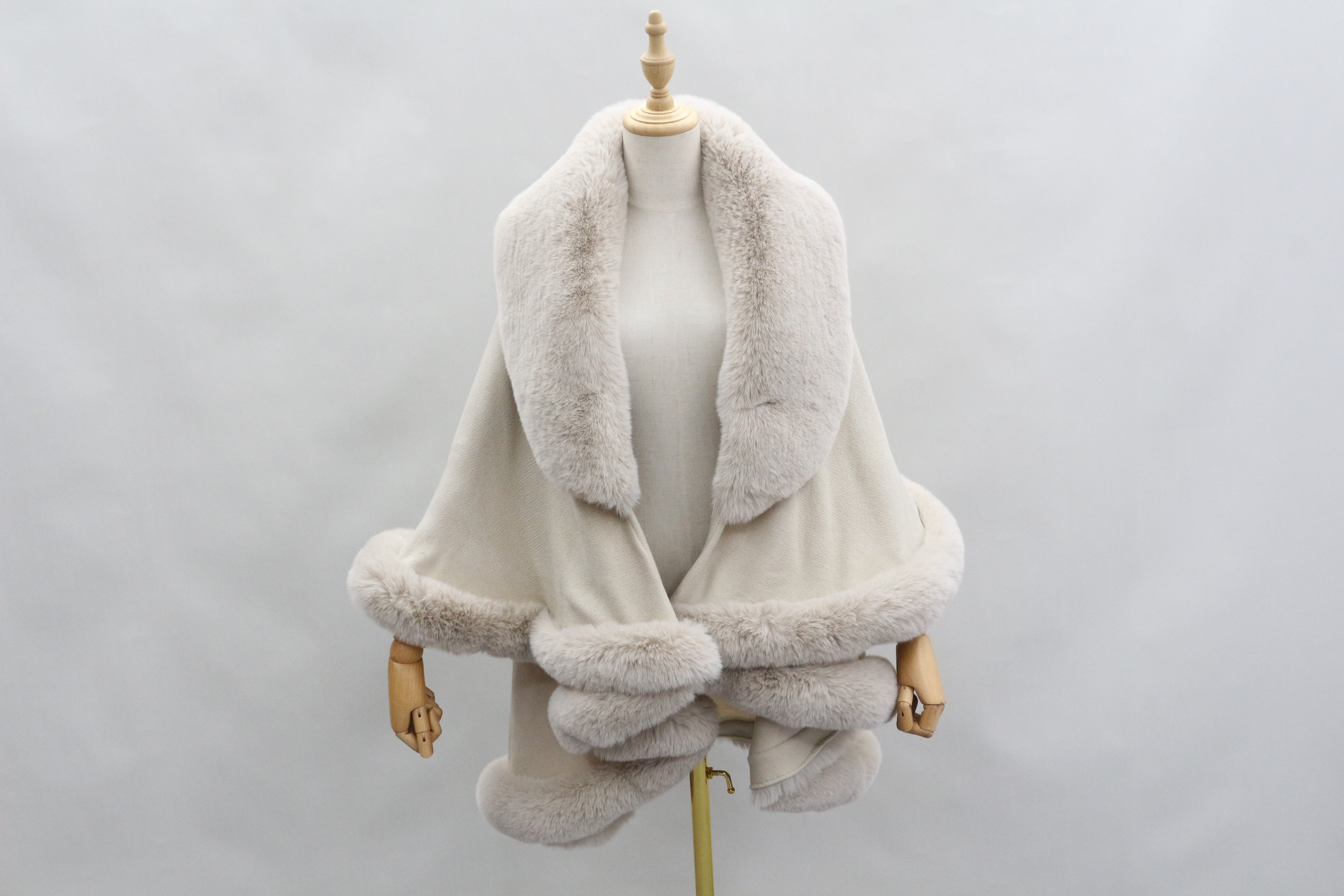Women's Faux Fur Shawl with Shawl Collar - Luxurious Winter Cape Accessory