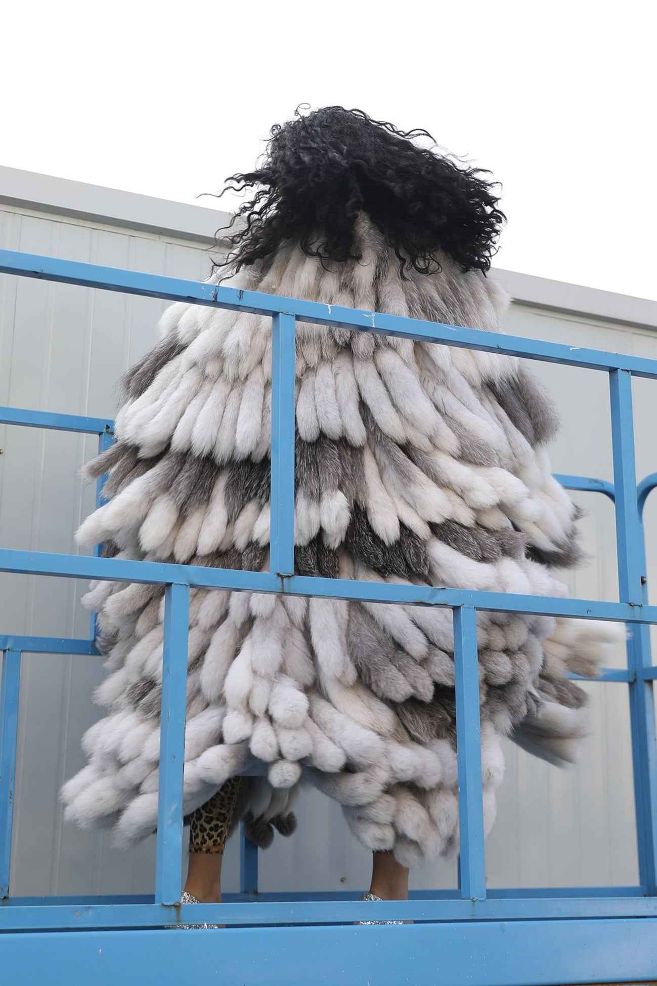 Women's Luxury Genuine Fox Tail Fur Coat - Long Layered Fox Fur Cape for Winter Fashion