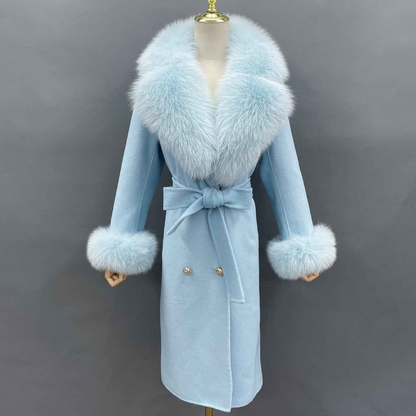 Suit Collar Double-faced Wool Fashion Coat Women's Long Cashmere Coat - Janefur