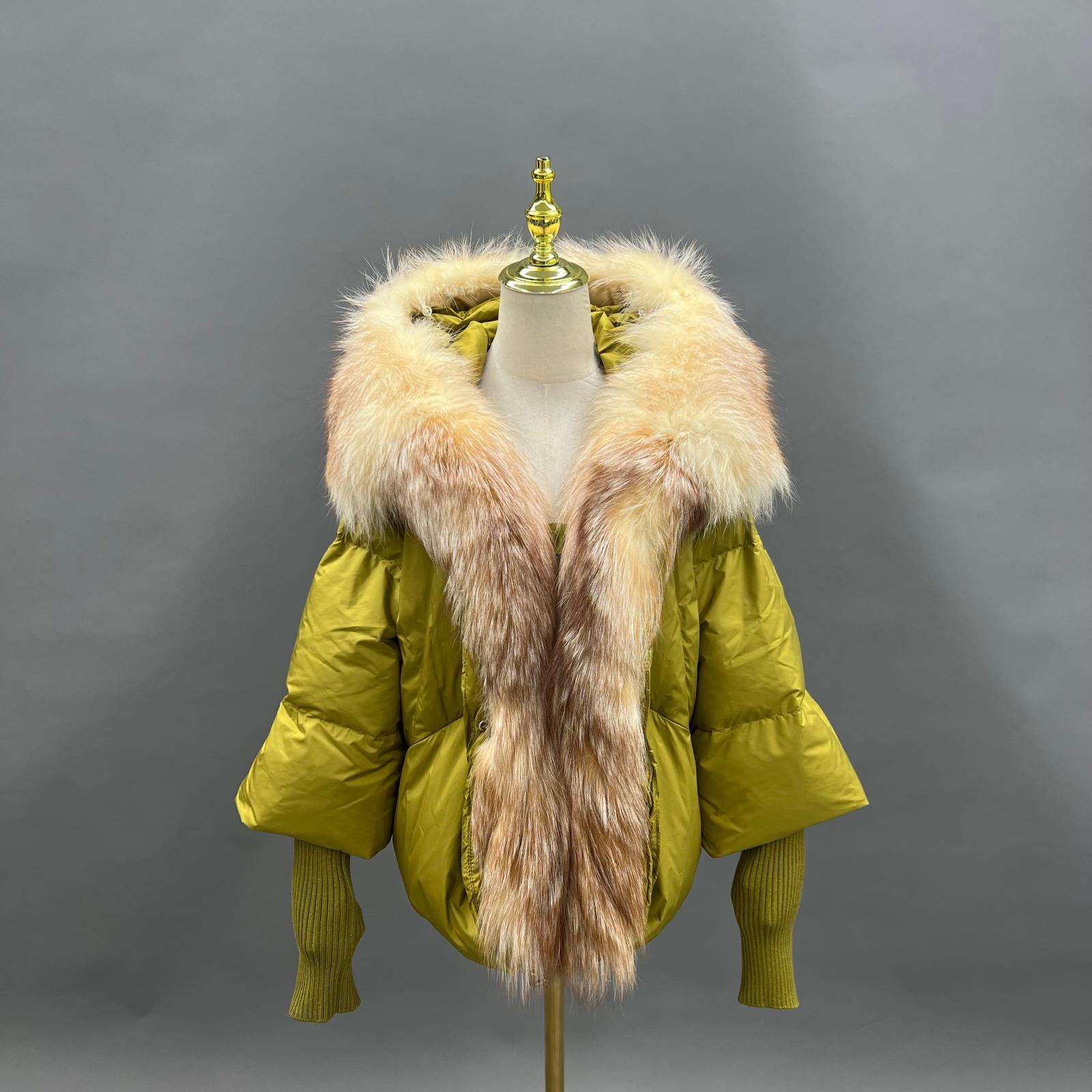 Goose Down Women's Knitted Cuff Hooded Fashionable Down Jacket - Janefur