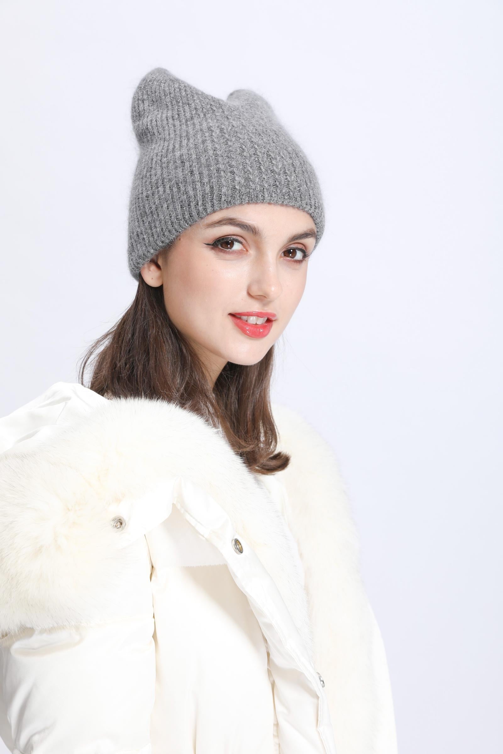 Women Cat Ears Double Layer Knitted Beanie Hat - Janefur