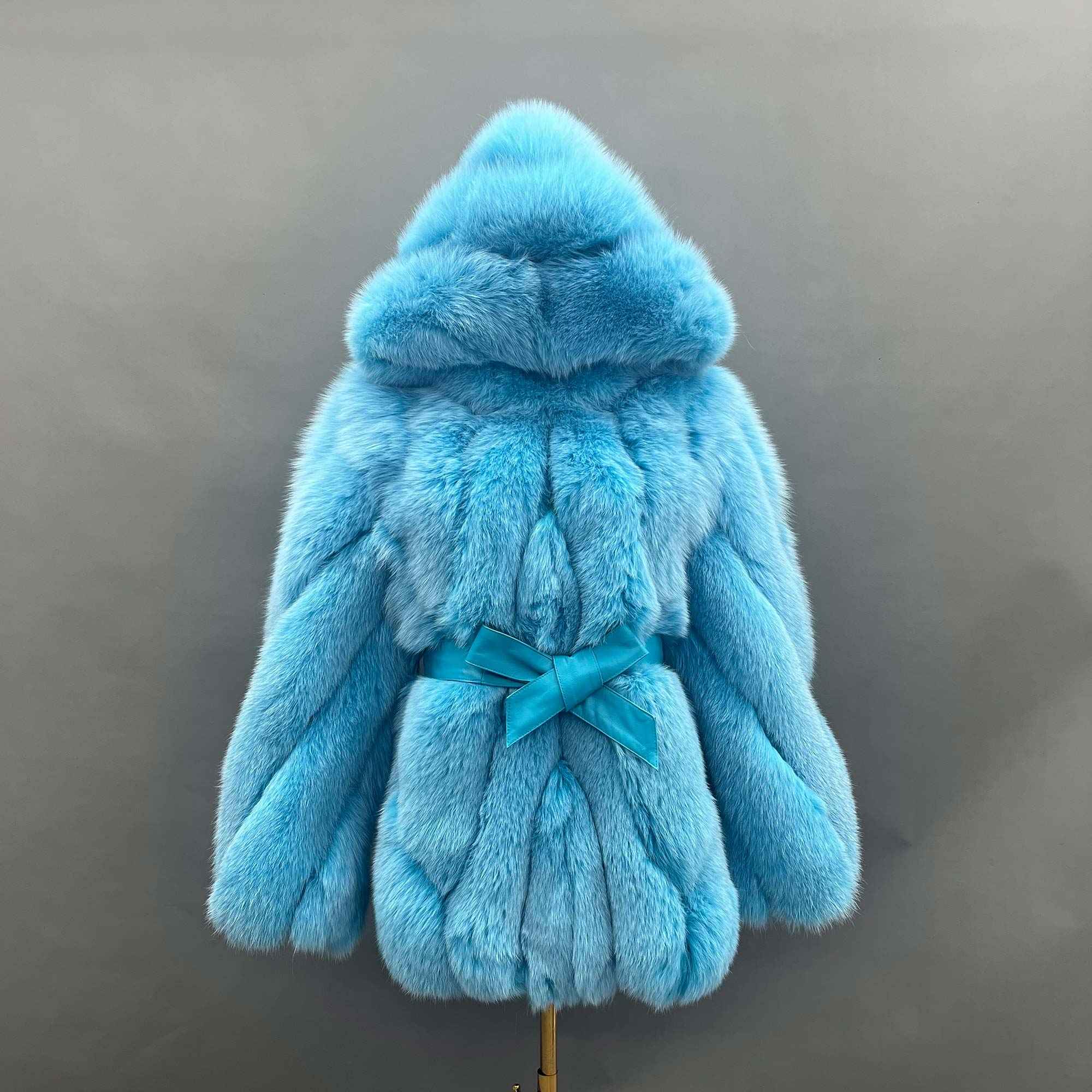 Factory Wholesale Solid Color Womens Fox Fur Thick Coat with Hood - Janefur