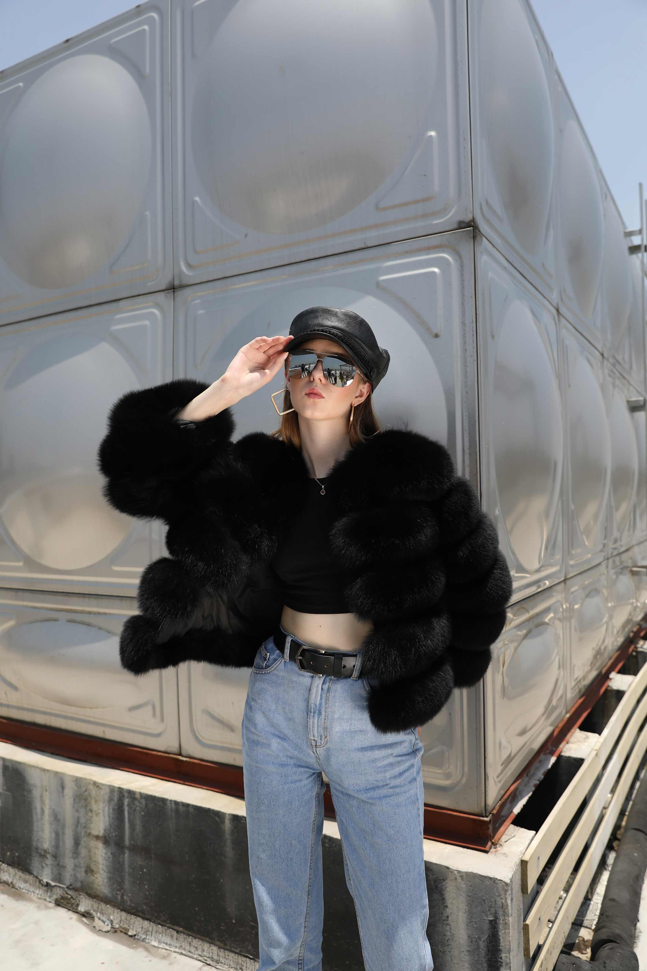 New Winter Warm Short Style Coat Real Fox Fur Women's Jacket - Janefur