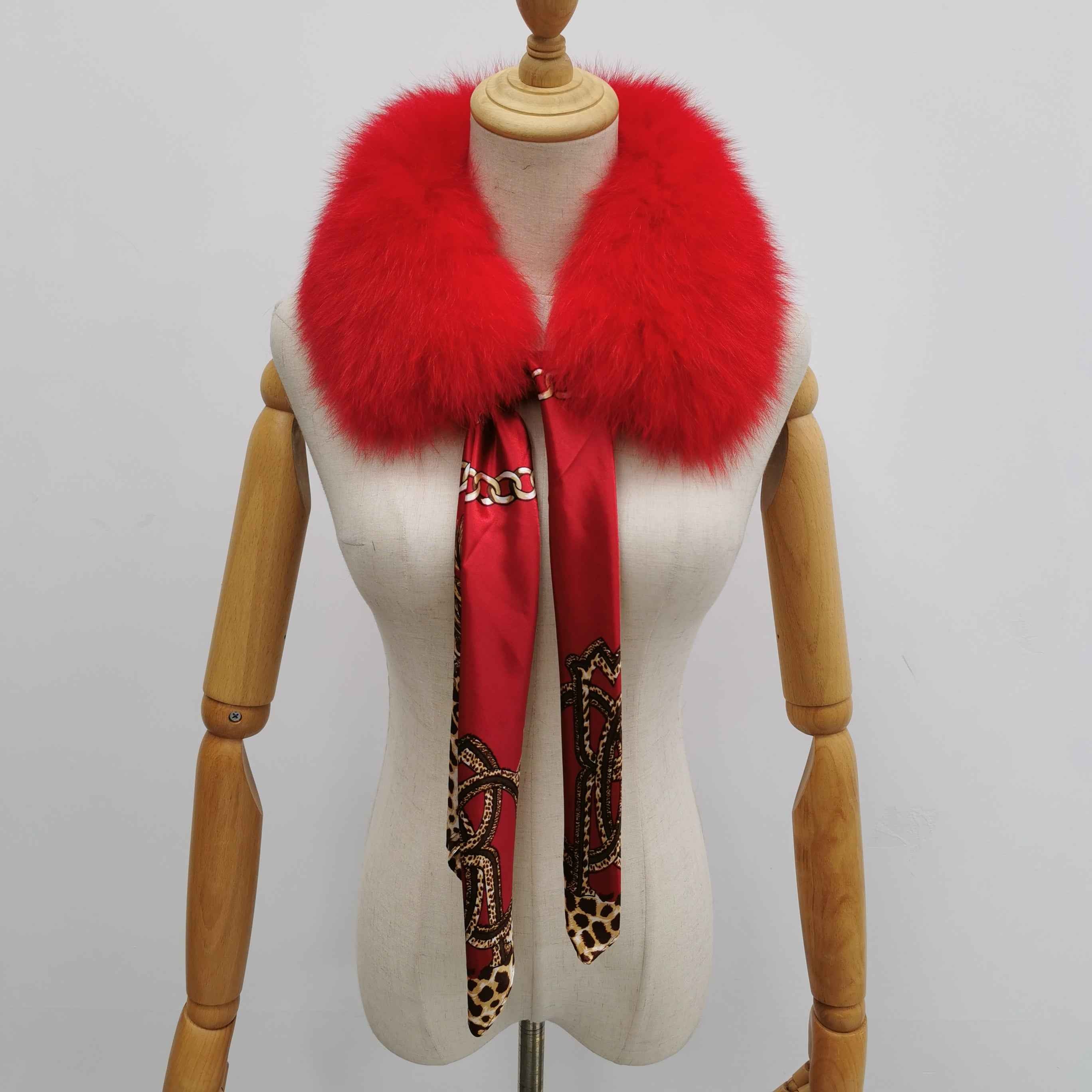 Women's Luxurious Fox Fur Small Square Collar with Printed Silk Scarf - Fashion Accessory 6#Red F