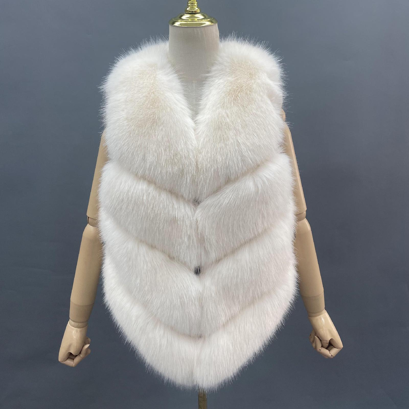 Women's Spring and Autumn Diagonal Striped Faux Fur Vest Solid Color Eco Fur Waistcoat - Janefur