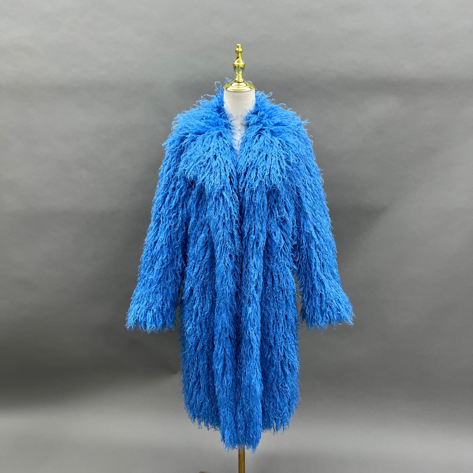 Faux Mongolian Lamb Wool Coat Women's Classic Elegant Notched Collar Faux Mongolian Lamb Wool Long Outerwear Coat - Janefur
