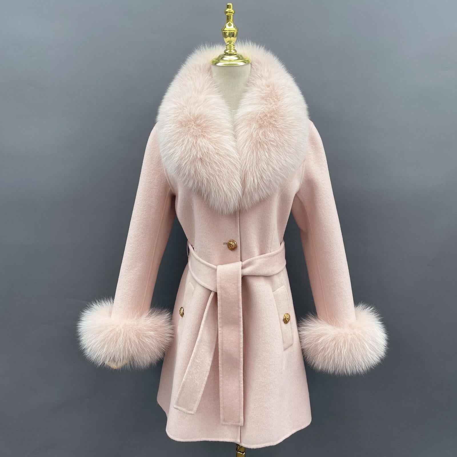 Double-Faced Fleece Coat for Women Elegant Notched Lapel Belted Double-Faced Wool Outer Jacket - Janefur
