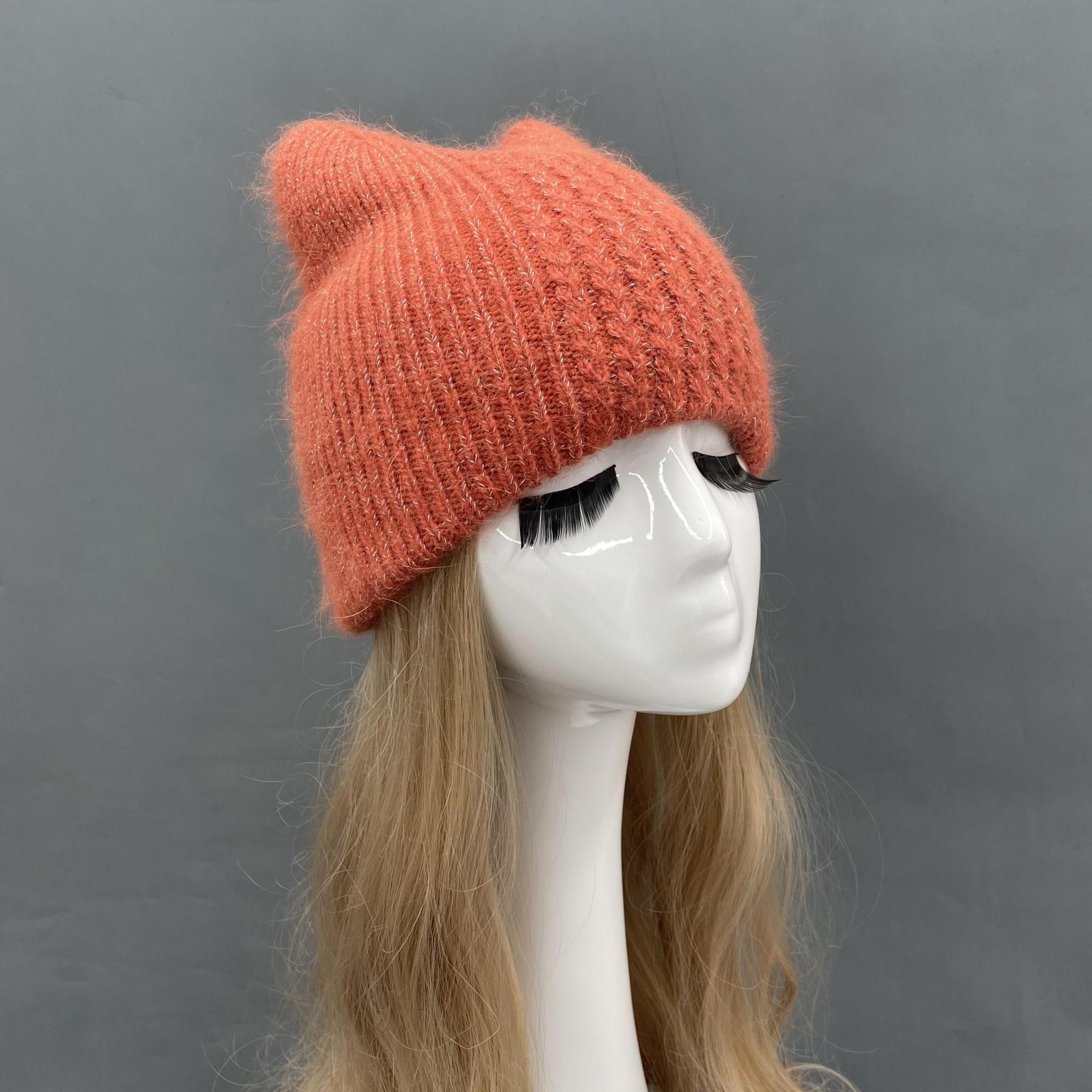 Women Cat Ears Double Layer Knitted Beanie Hat - Janefur