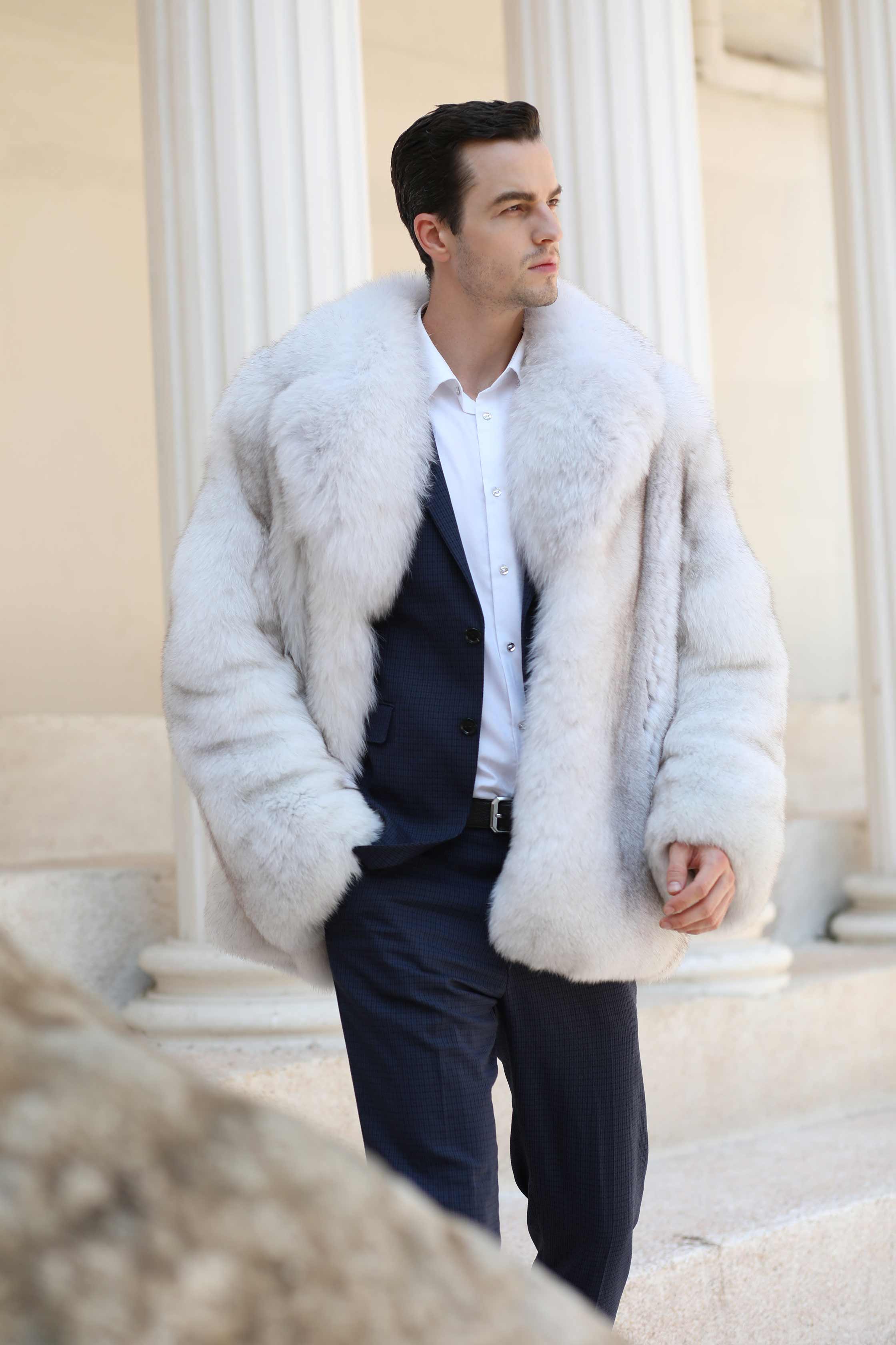 Warm Luxury Fluffy Men's Large Size Real Fox Fur Coat - Janefur