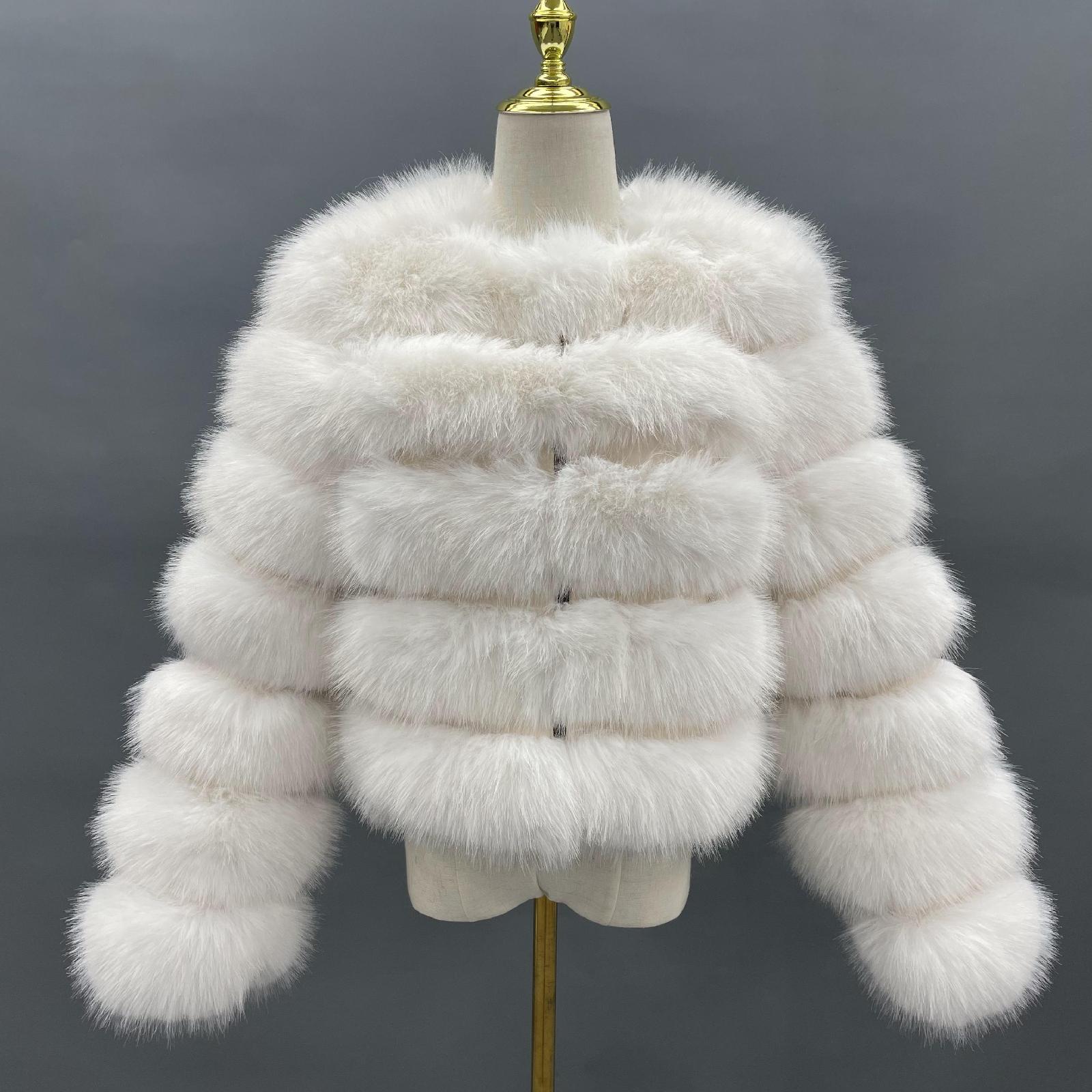 Women's Short Striped Faux Fur Coat Eco Fur Jacket - Janefur