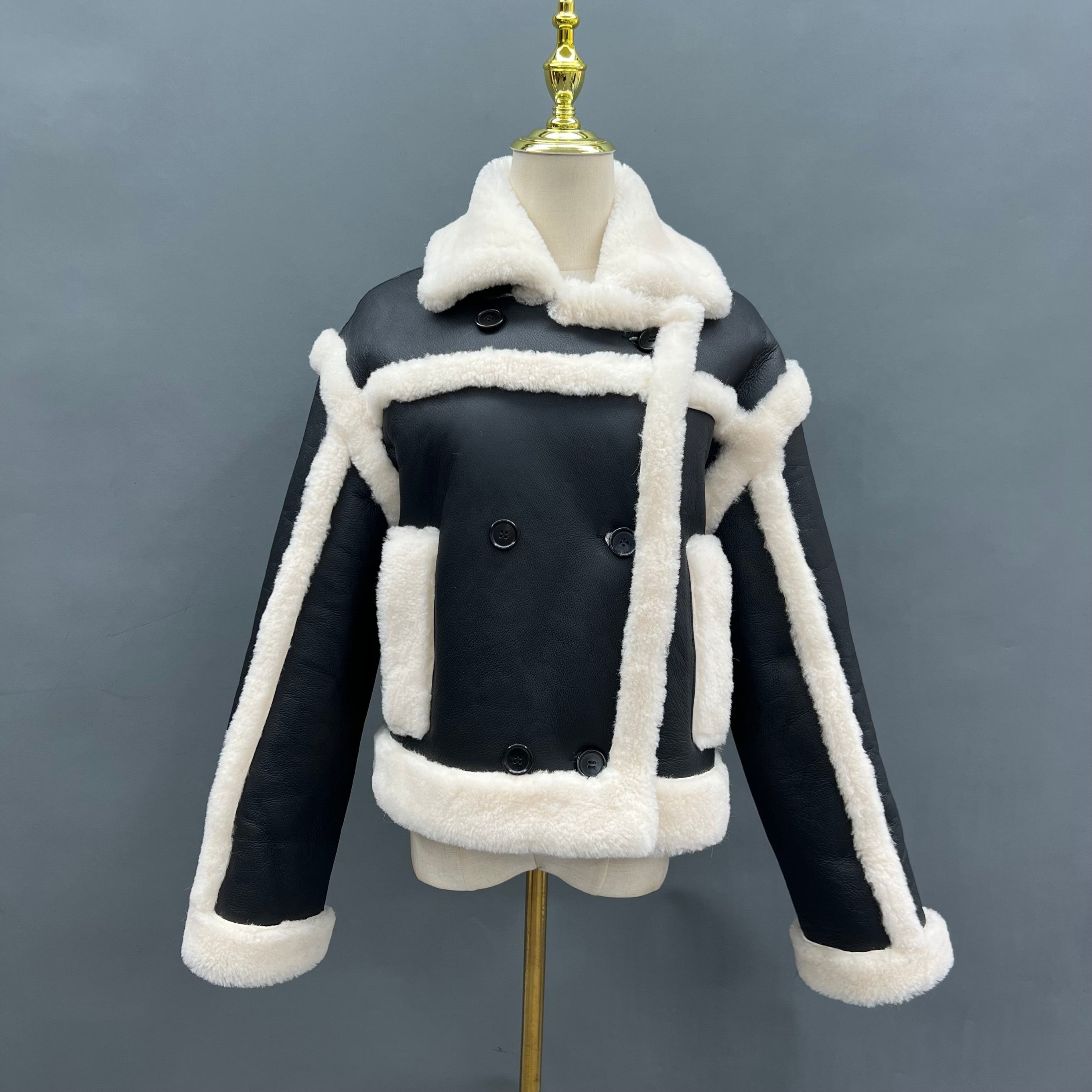 Fashionable Shearling Women's Short Double Breasted Fur Coat - Janefur
