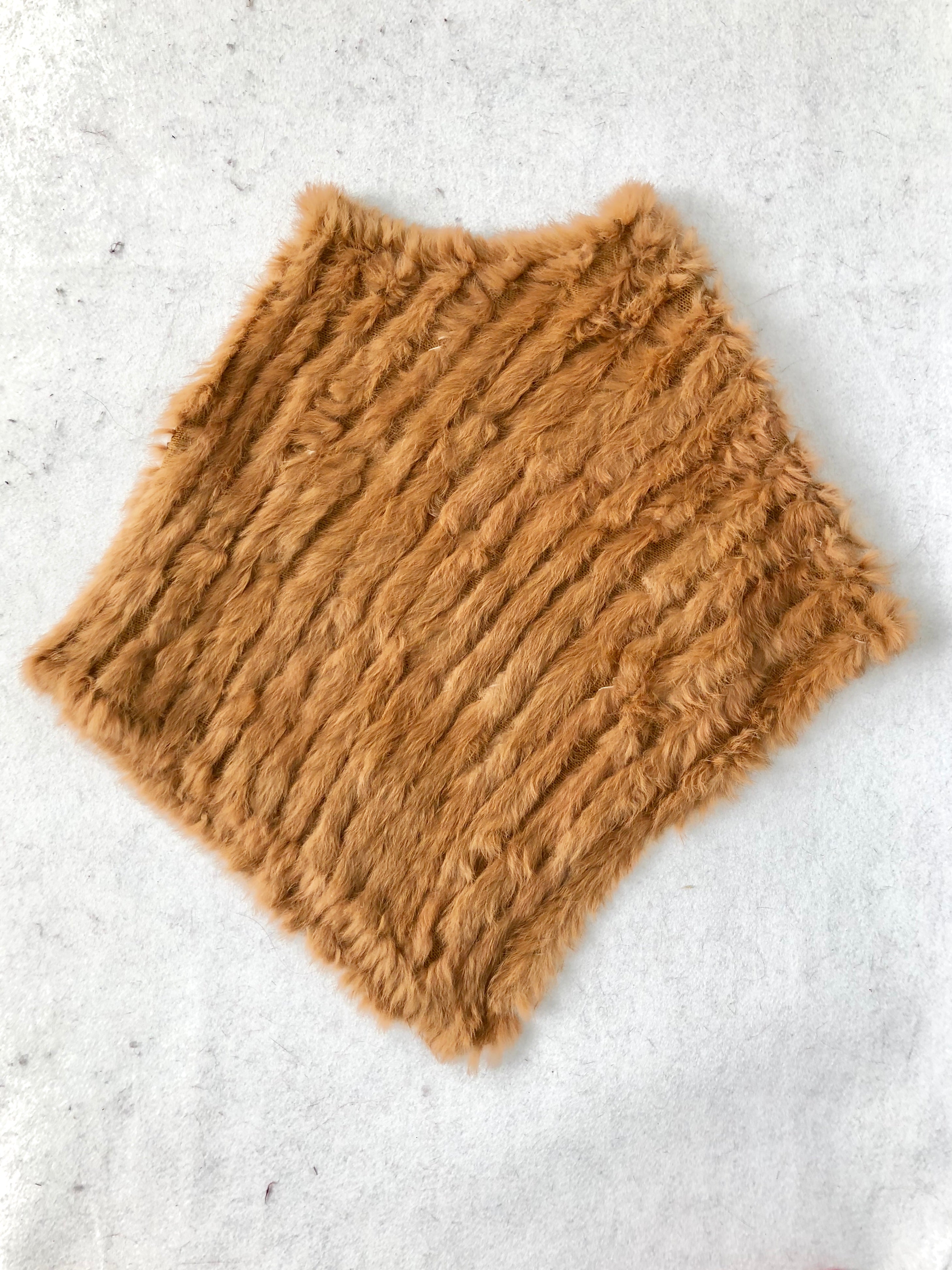 Women's Black & White Rabbit Fur Triangular Shawl - Luxe Winter Accessory