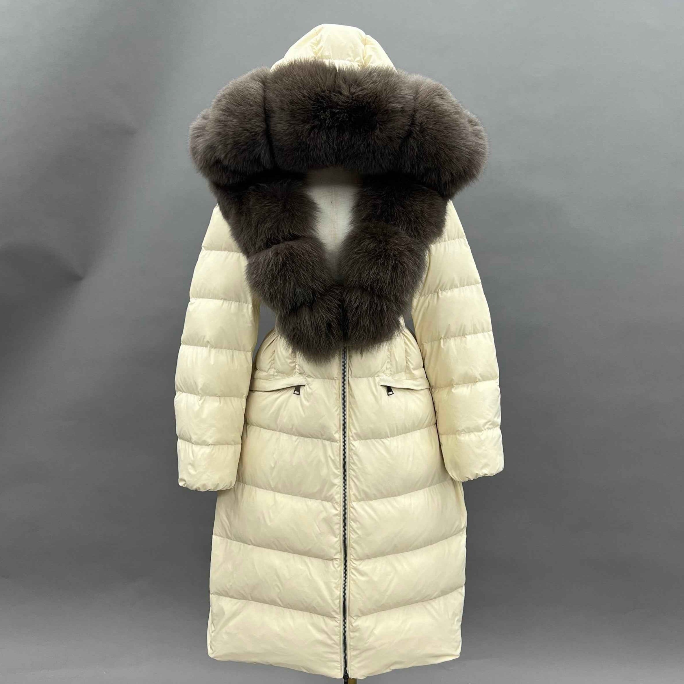 Women's Long Down Jacket with Luxurious Fox Fur Collar