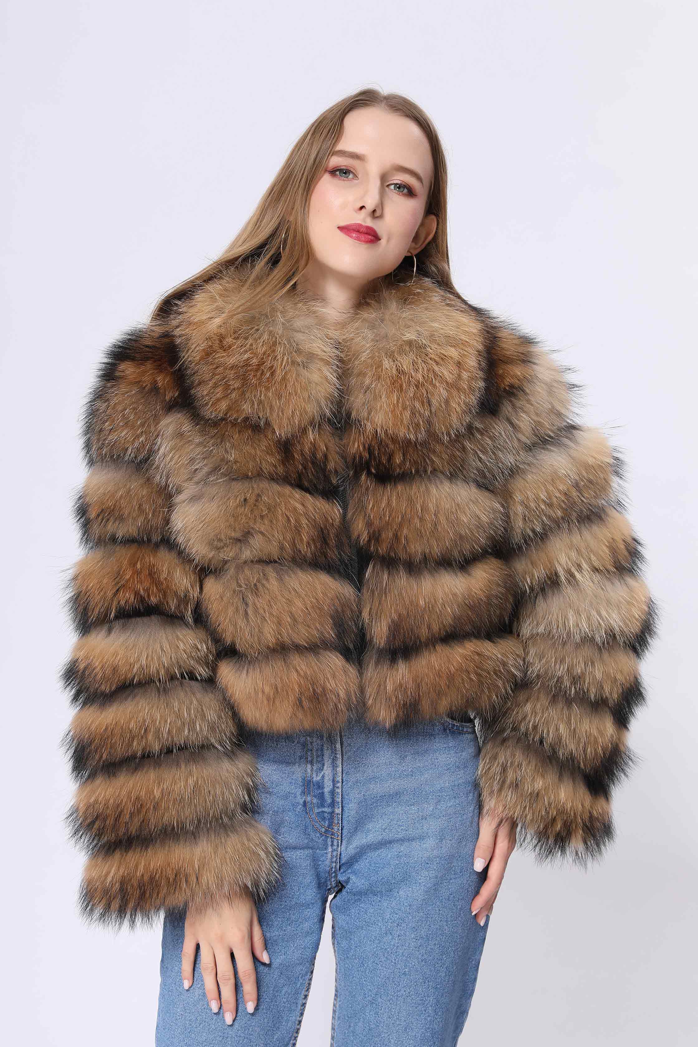 Women's real raccoon fur coat European design warm winter jacket - Janefur