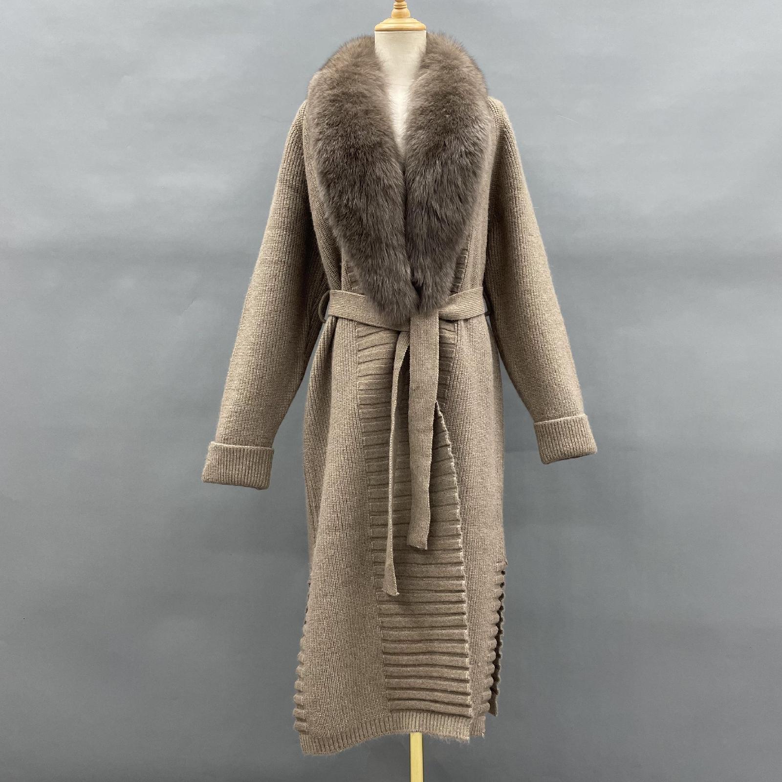 Ladies' Wide Lapel Belted Knitted Sweater Spring Knit Cardigan Long Outerwear - Janefur