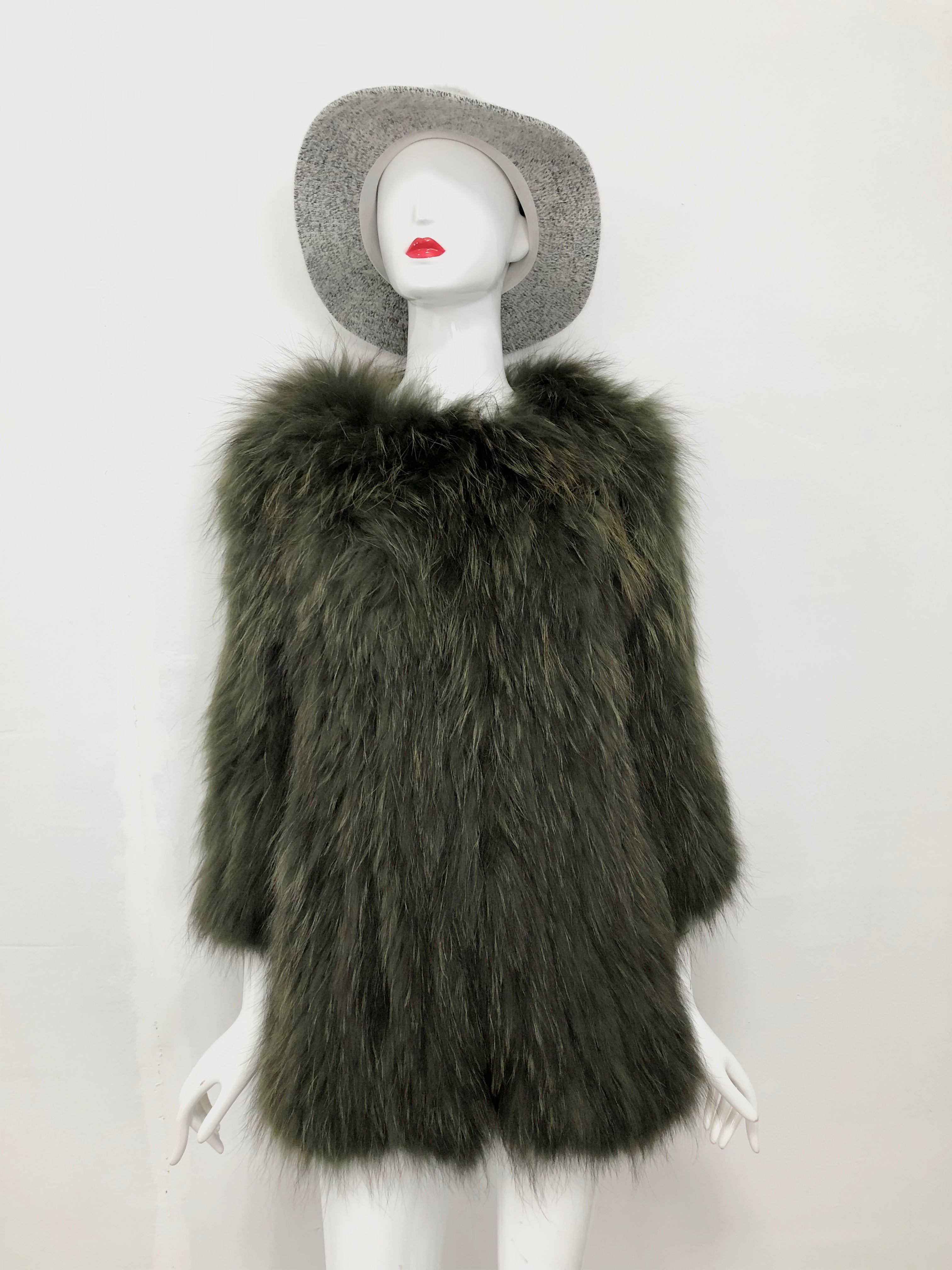 Women's Knitted Raccoon Dog Fur Mid-Length Coat - Luxurious Winter Outerwear