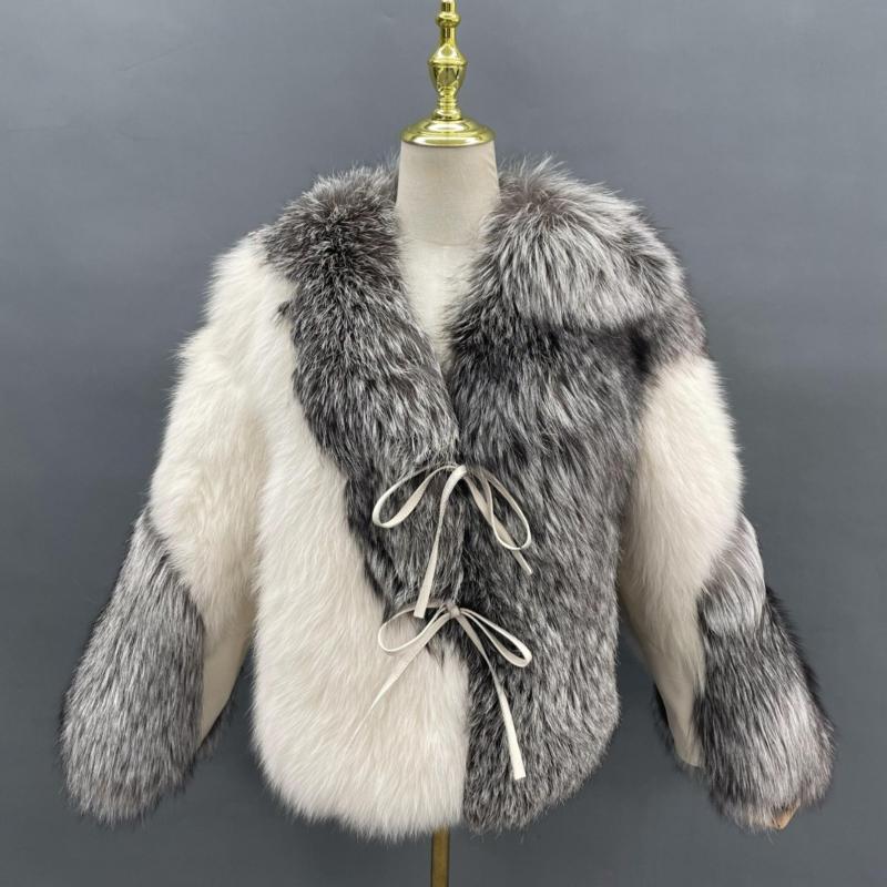 Women's Winter Warm Real Fox Fur Luxury Color Matching Short Coat - Janefur