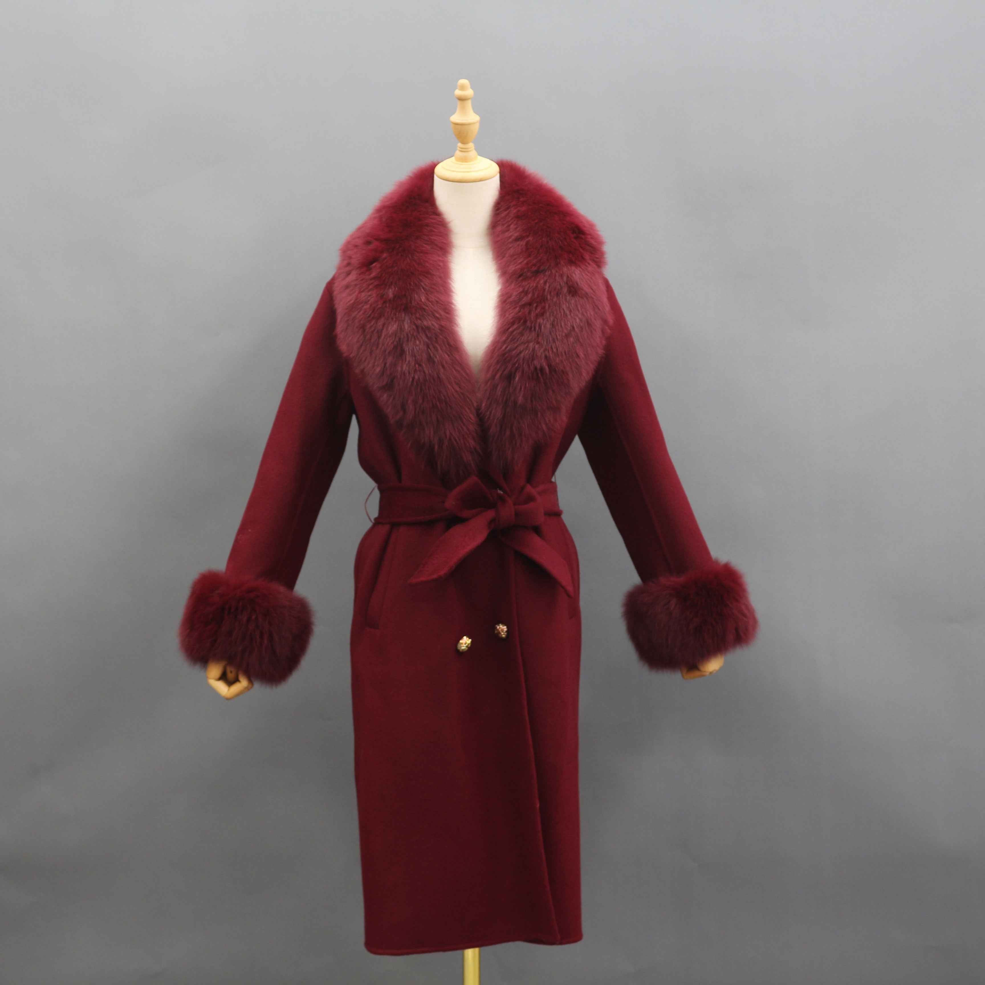 Women's Large Fox Fur Lapel Warm Cashmere Jacket - Janefur