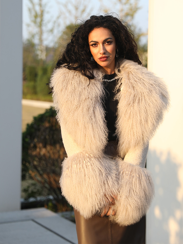 Womens Charming Ultra-short Mongolian Lamb Fur Coat Fashion Outerwear Fur Jacket - Janefur