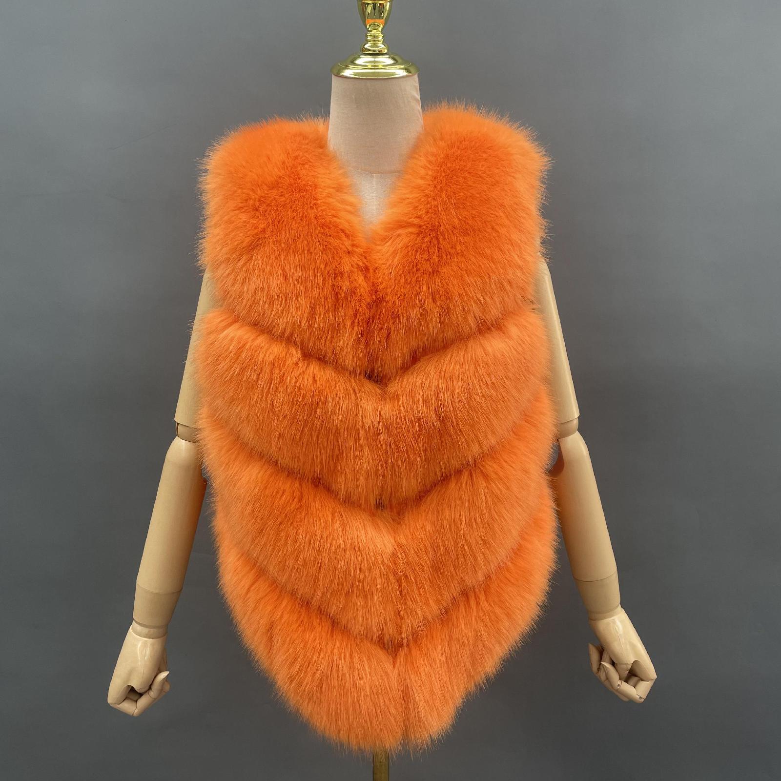 Women's Spring and Autumn Diagonal Striped Faux Fur Vest Solid Color Eco Fur Waistcoat - Janefur