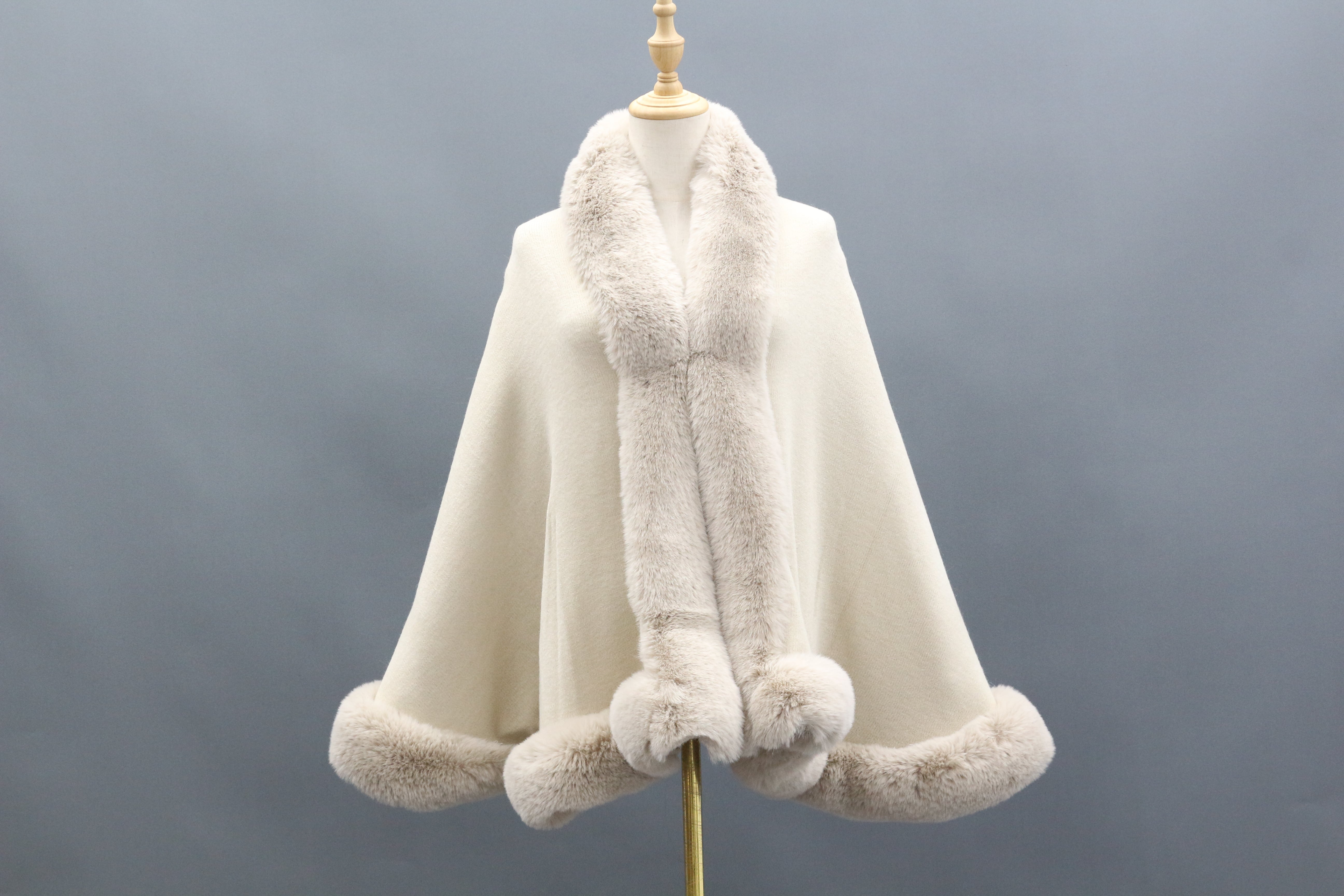 Women's Faux Fur Trimmed Cape with Front Placket & Hem Detailing - Luxurious Winter Accessory