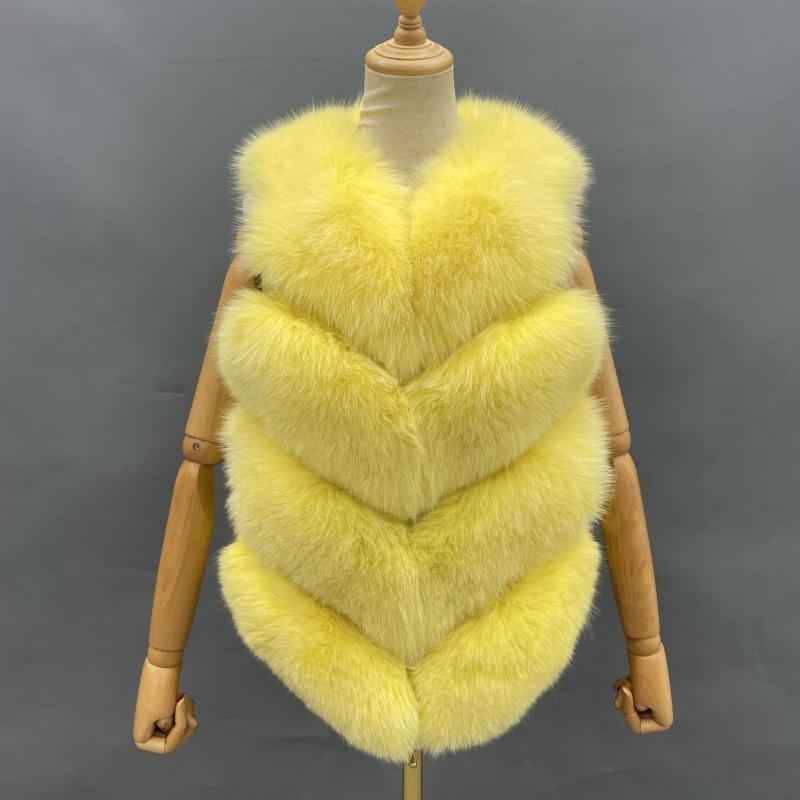 Wholesale Women's Classic Winter Warm Short Fox Fur Vest Casual Solid Color - Janefur