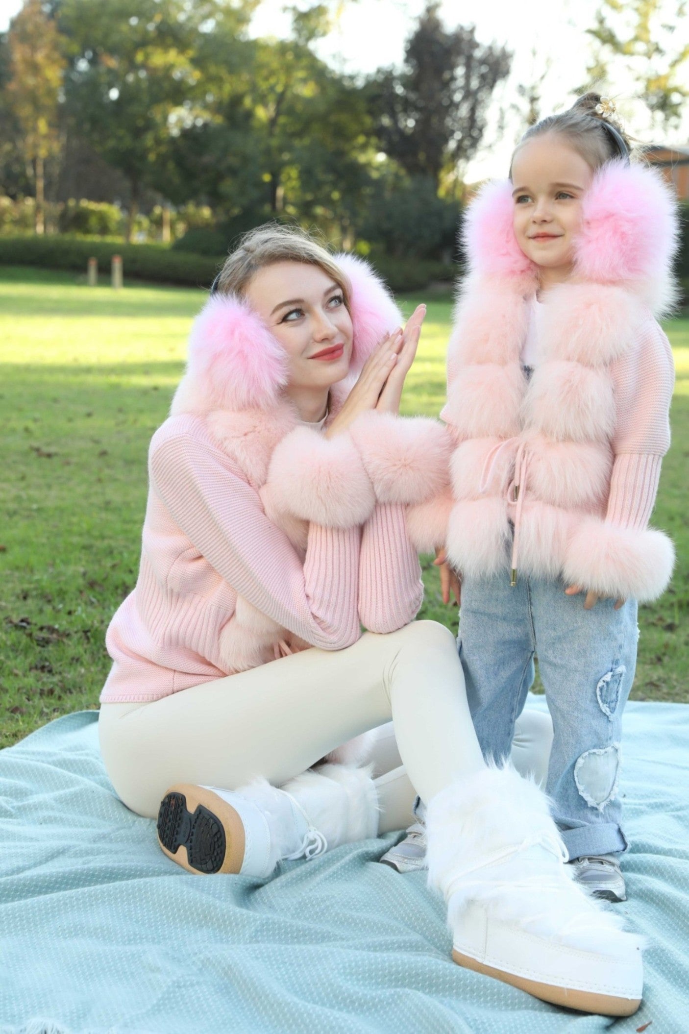 Parent-child Model Fox Fur Earmuffs for Fall and Winter - Janefur