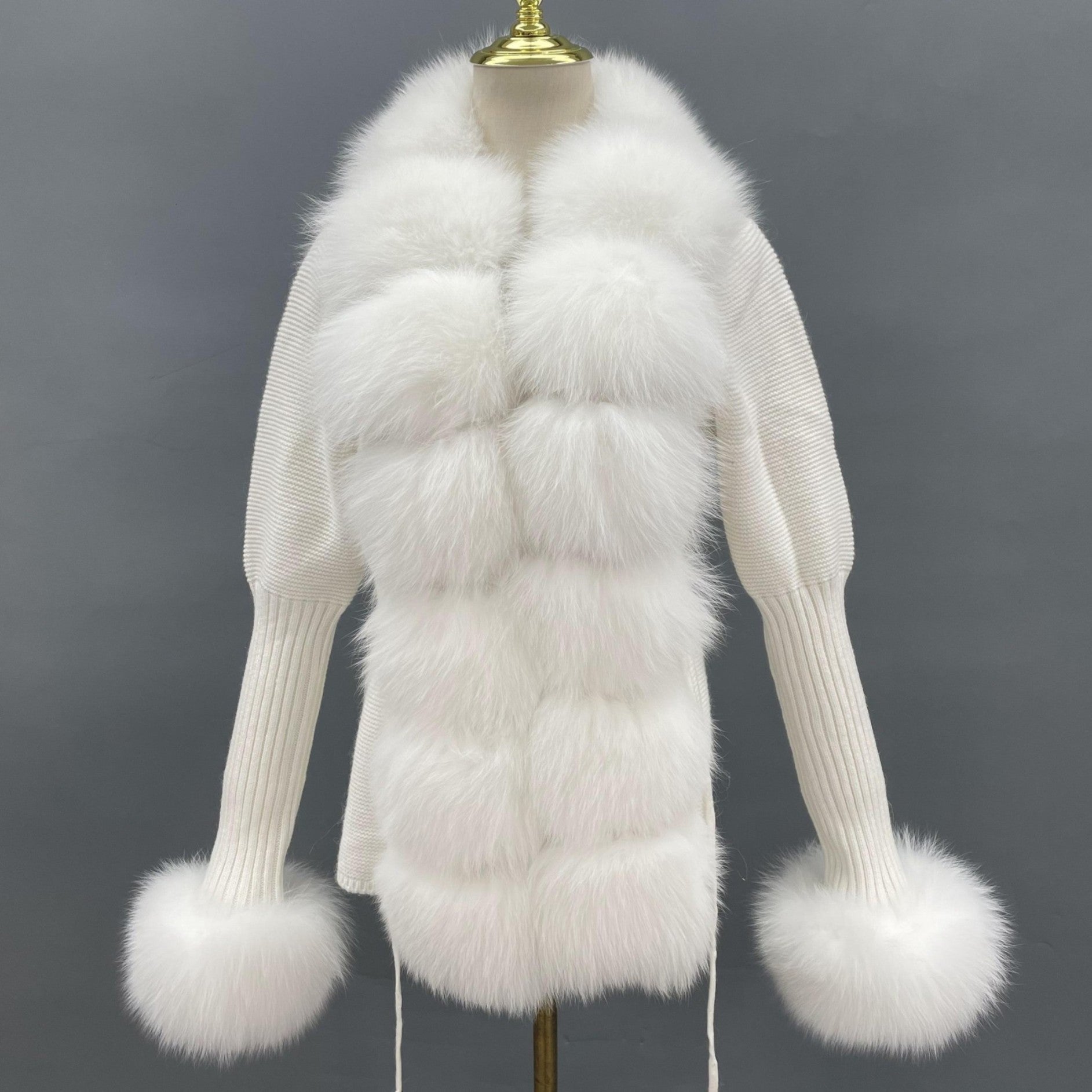 Women's Fashion Cuff Lapel with Fox Fur Knit Cardigan - Janefur