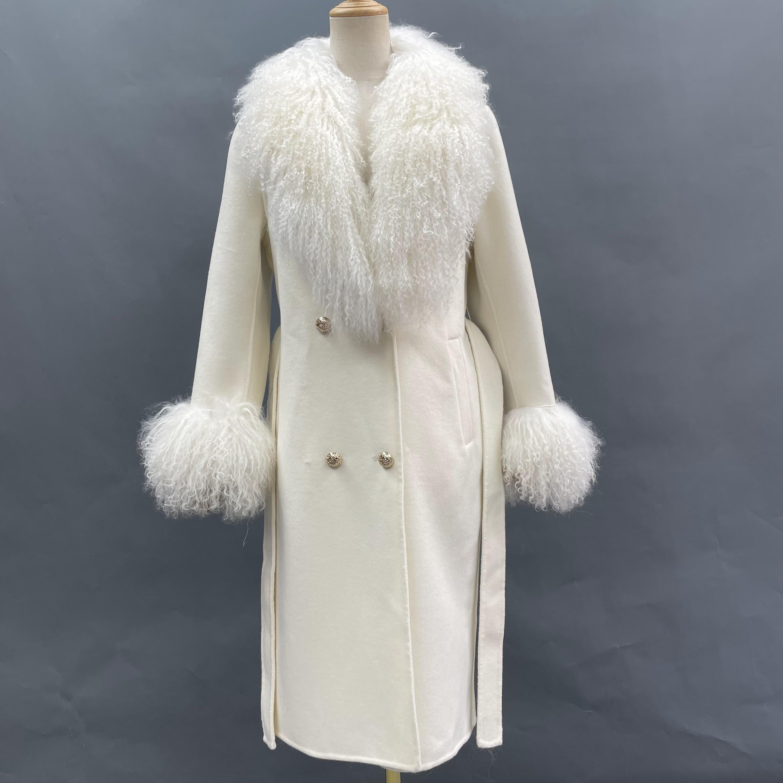 Cashmere Coat With Wool Collar And Buttons - Janefur