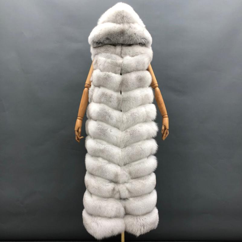Winter Long Hooded Fox Fur Womens Luxury Vest - Janefur