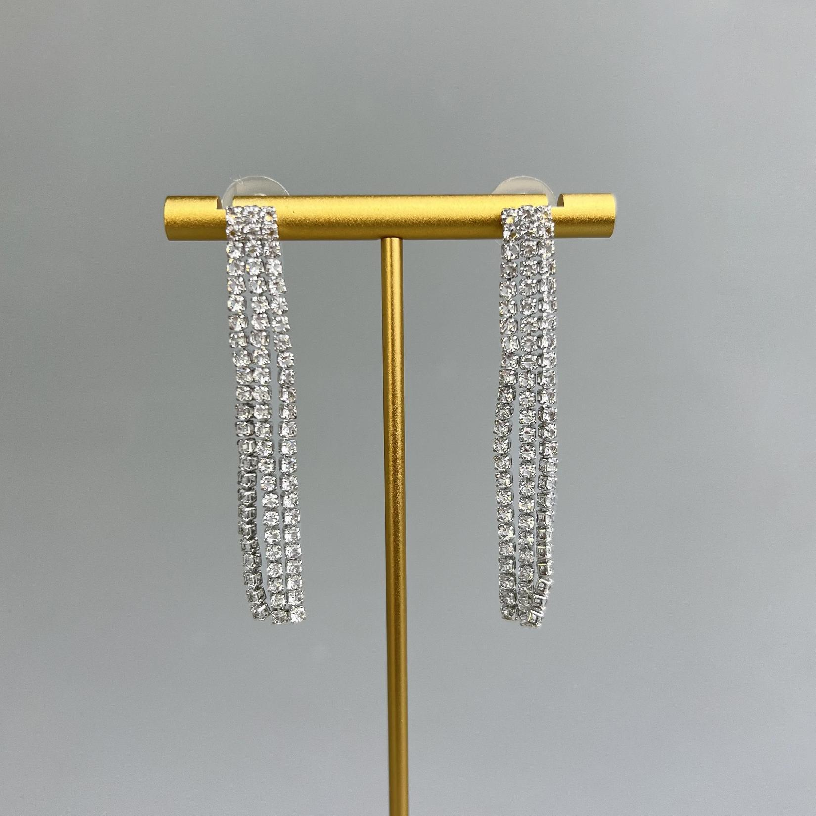 Elegant Sparkling Brick Long Tassel Earrings Stylish Crystal Earrings - Janefur
