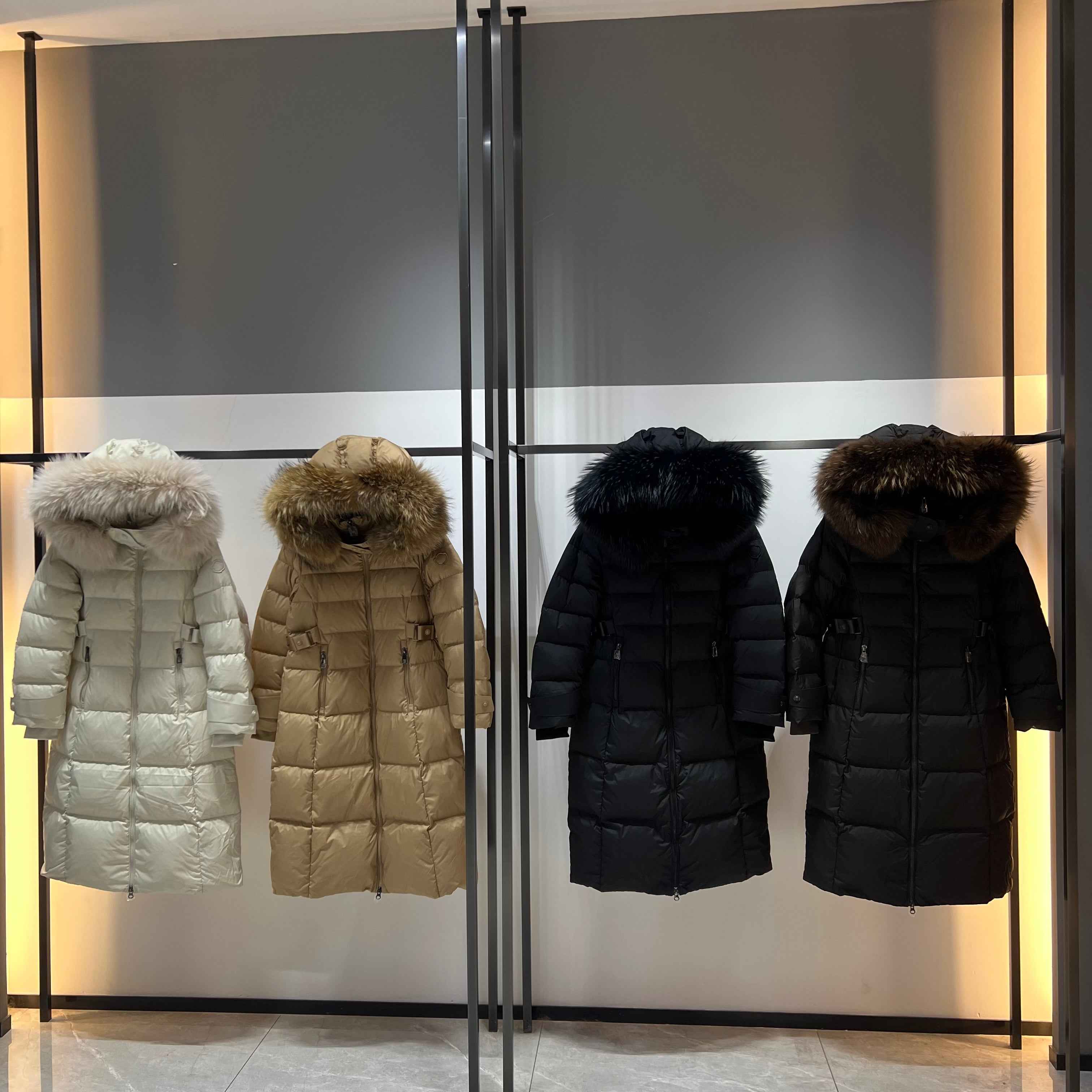 Women's Long Down Parka with Fox Fur - Trimmed Hood