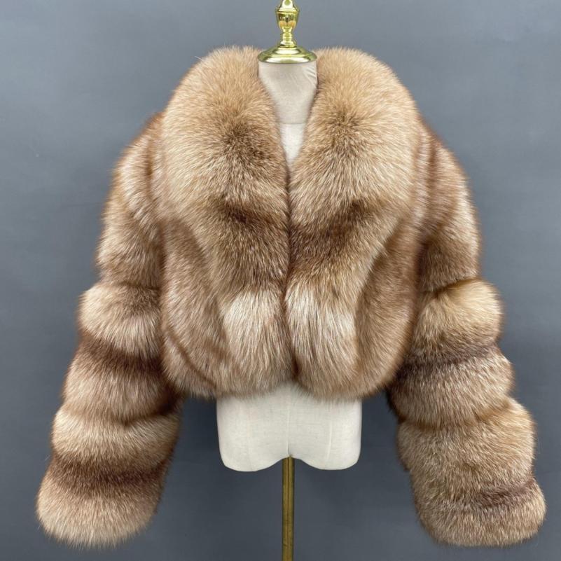 Janefur Women's Short Fox With Large Fur Collar Jacket - Janefur