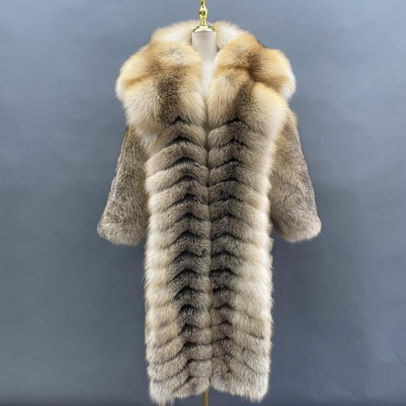 Men's Long Coat with a Golden Island Fox Fur Collar and Buttoned Front - Janefur