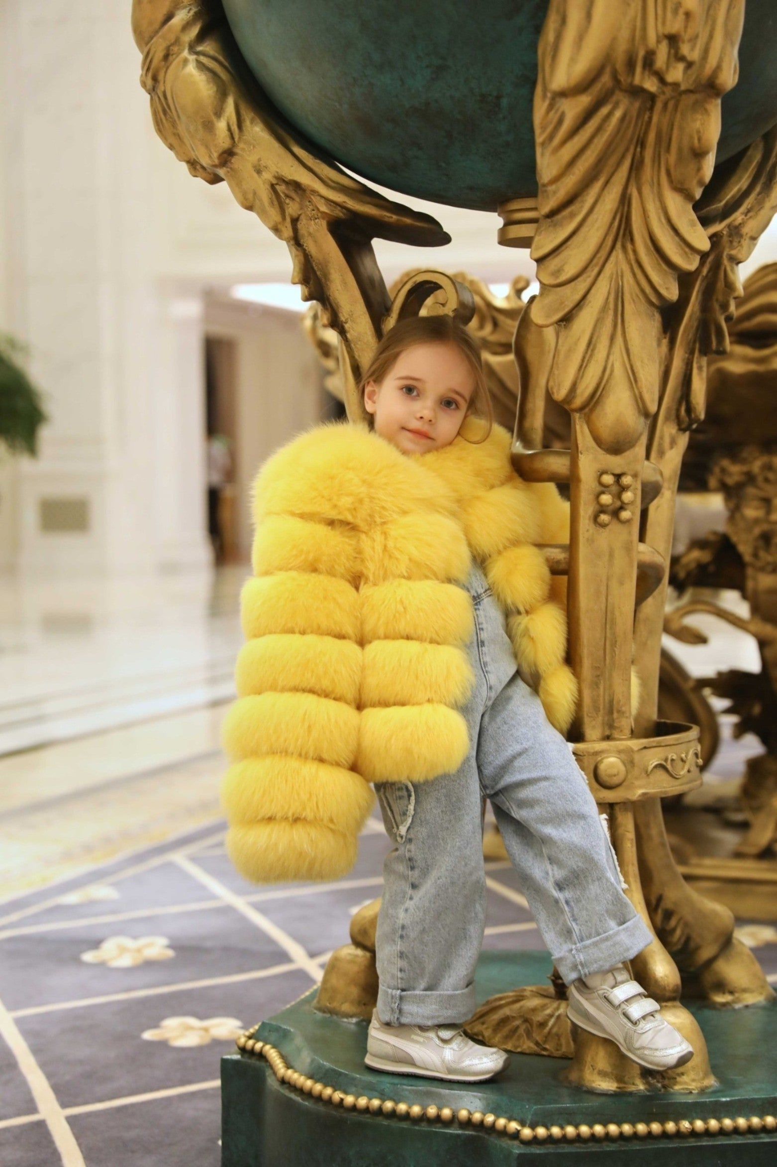 New Children's Winter Five Section Fox Fur Coat Windproof and Warm Parent-Child Model Coat - Janefur
