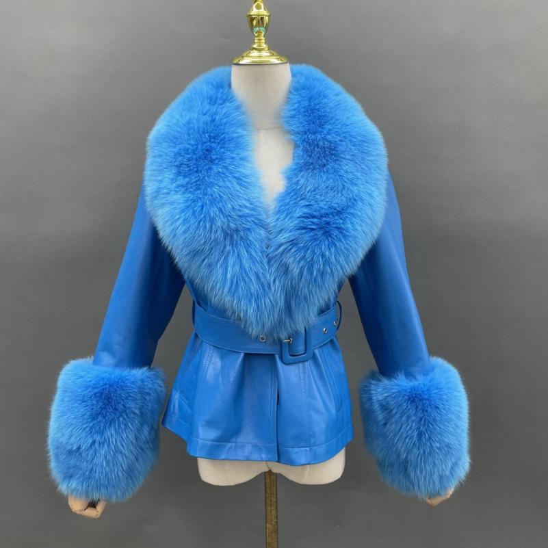 Fox Fur Collar Real Leather Women's New Fashion Jacket - Janefur