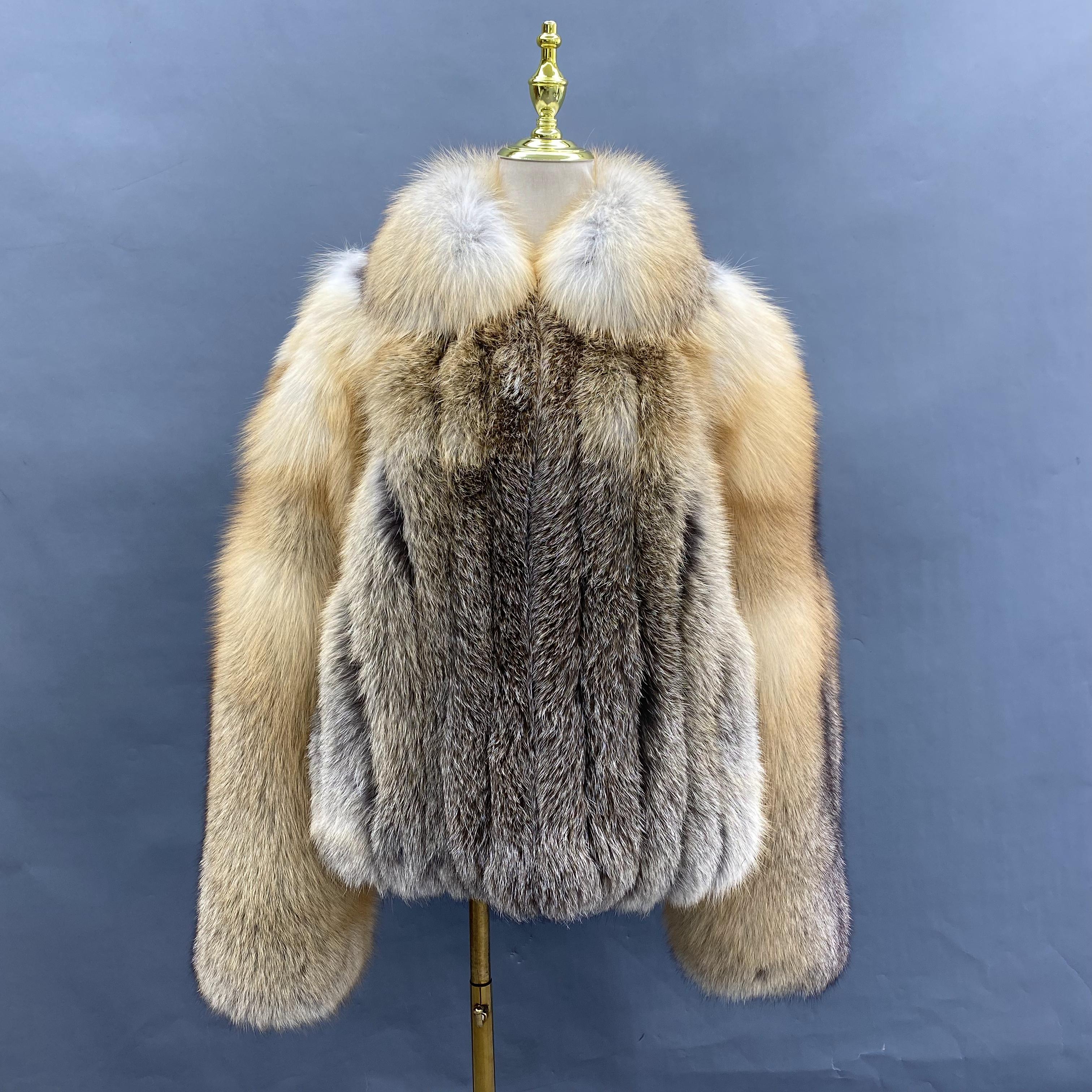 Men's Lapel With Vertical Stripes Special Fox Fur Coat 12#Gold Fox