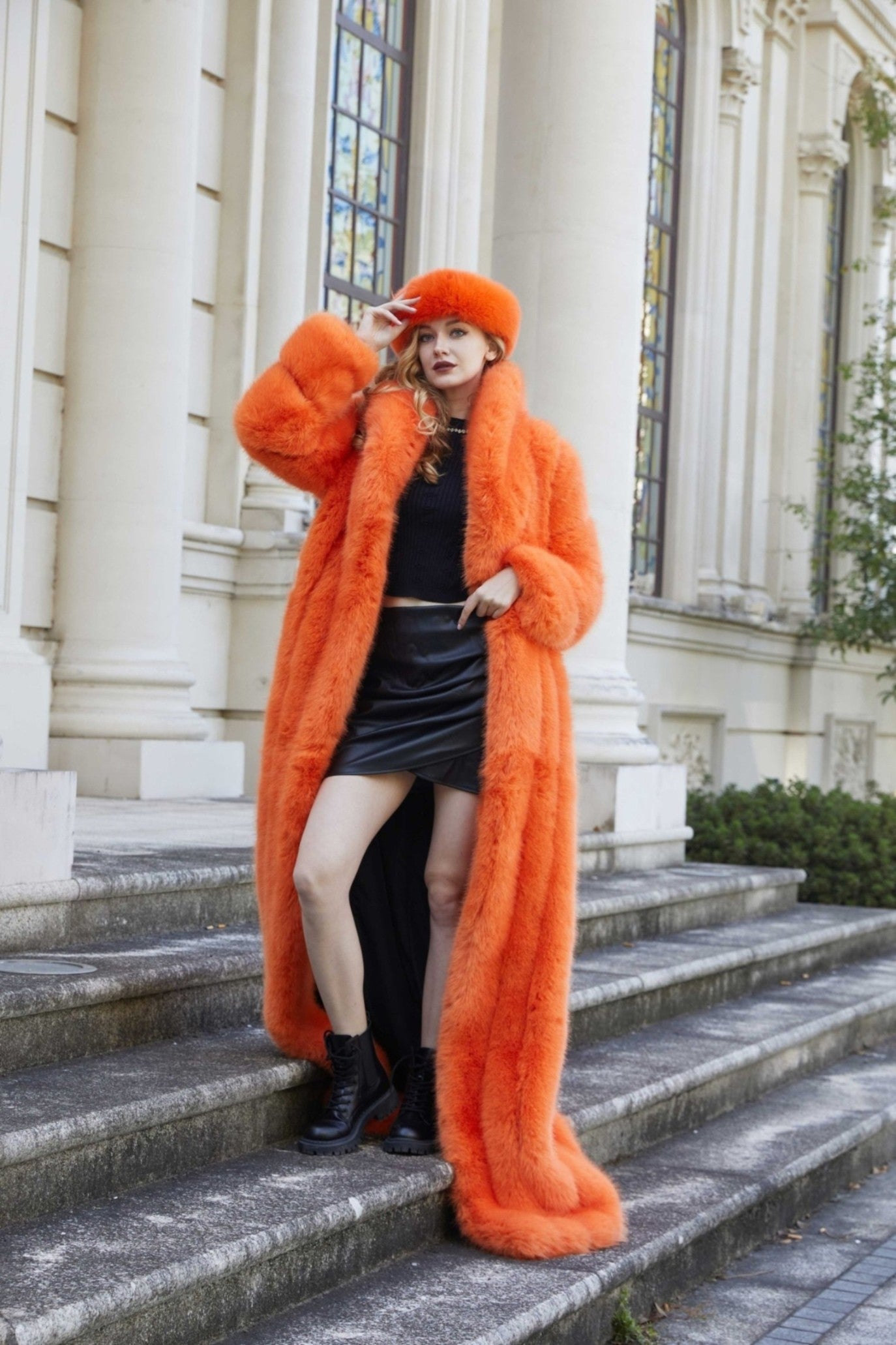 Women's Fox Eco Fur Faux Fur Extra Long Coat - Janefur