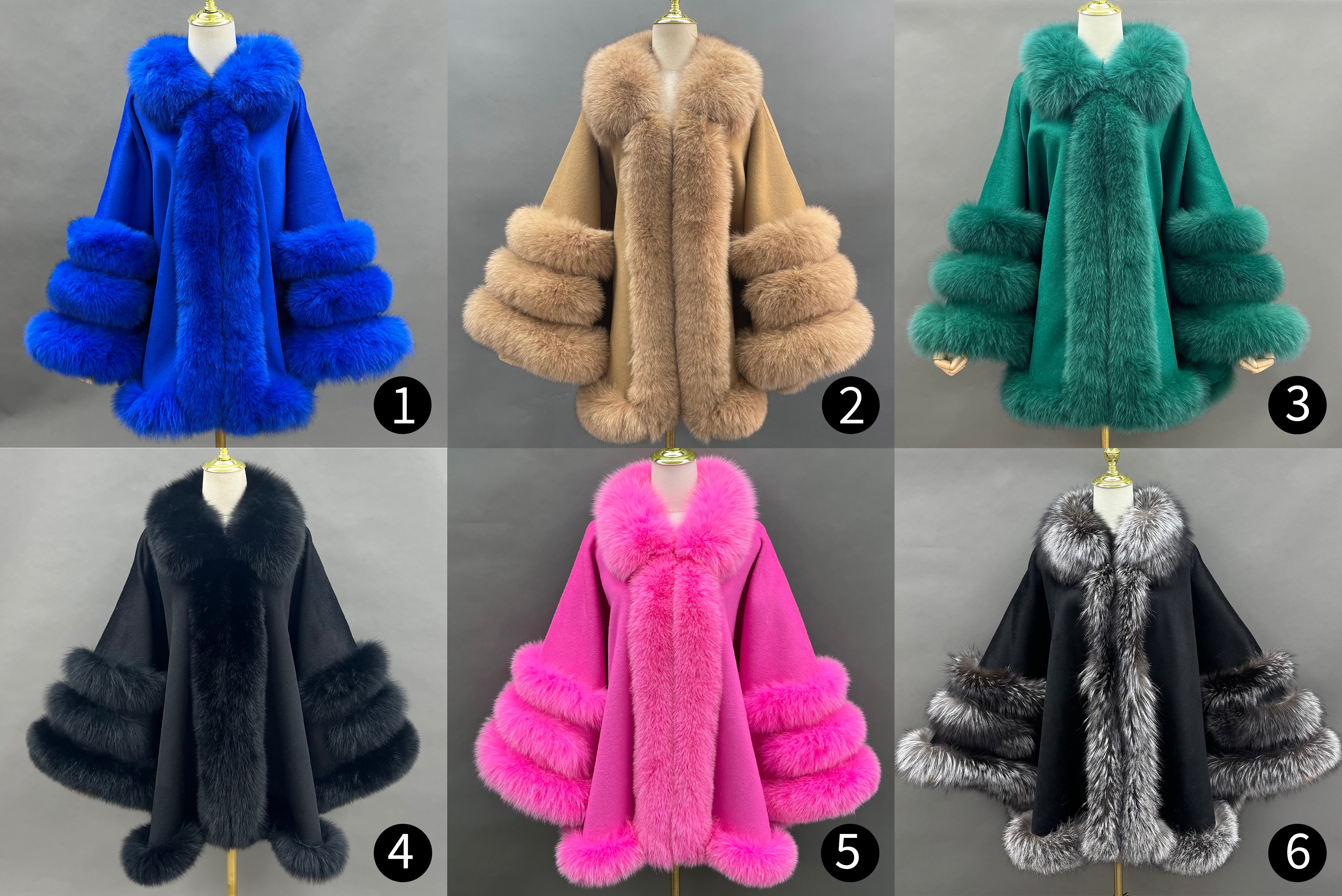 Women’s Camel Wool Cape with Real Fox Fur Trim – Elegant Sleeveless Coat for Luxury Winter Fashion