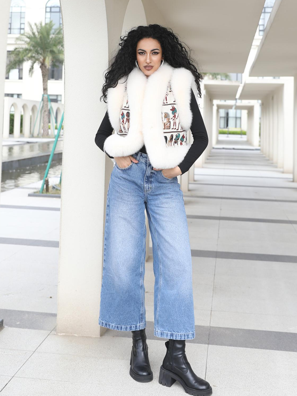 Fox Fur Vest Reversible Two-Sided Vest Women's Cute Vest - Janefur