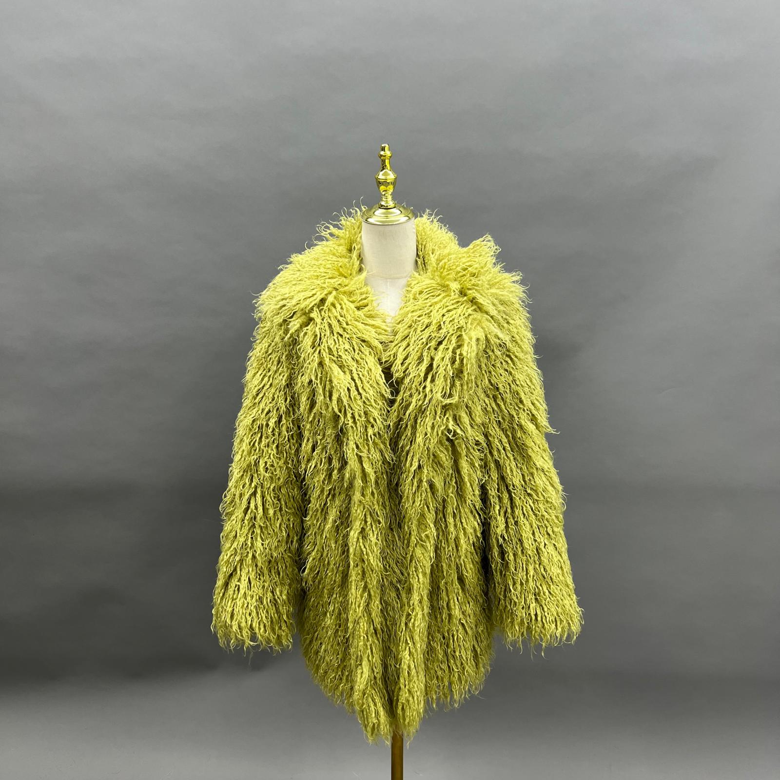 Eco-friendly Mongolian Lamb Wool Coat for Women Classic Fashion Mid-length Jacket Faucx Mongolian Lamb Wool Outer Jacket - Janefur