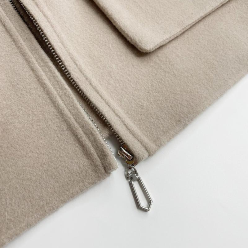 Big Pocket Lapel Fox Fur Cashmere Zipped Jacket - Janefur