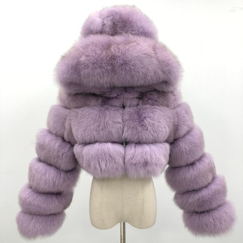 Fashion Short Genuine Fox Fur Coat Women's Winter Hooded Jacket - Janefur