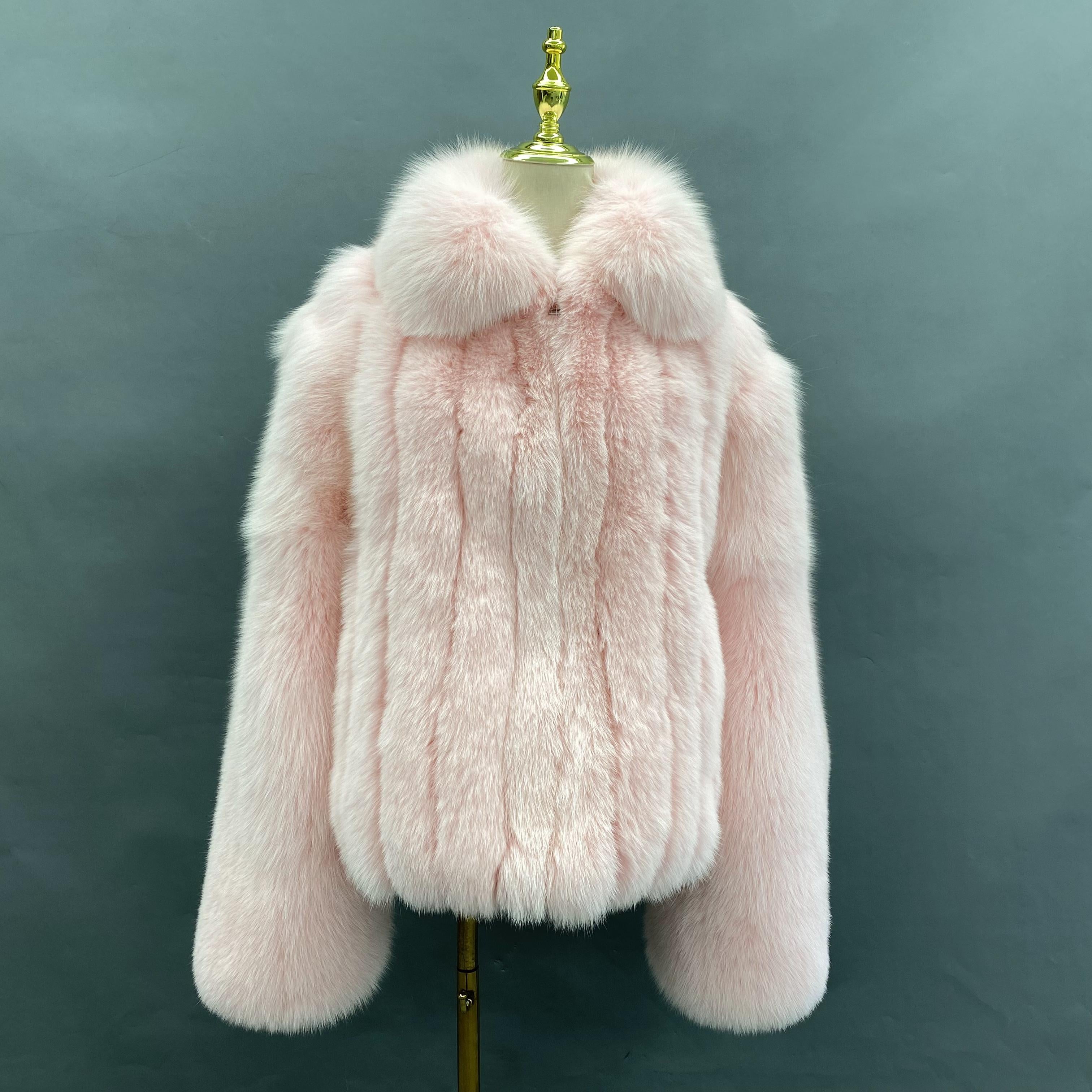 Men's Lapel With Vertical Stripes Special Fox Fur Coat 9#Pink