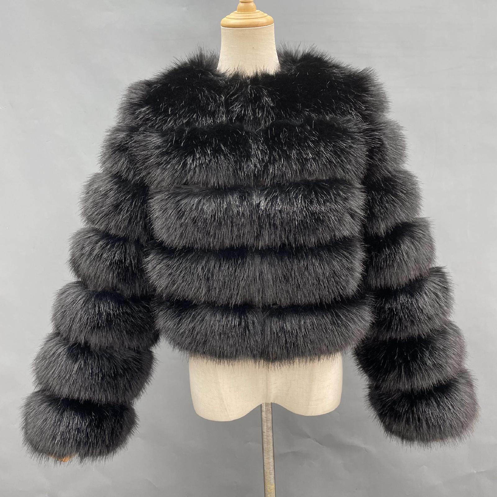 Women's Short Striped Faux Fur Coat Eco Fur Jacket - Janefur