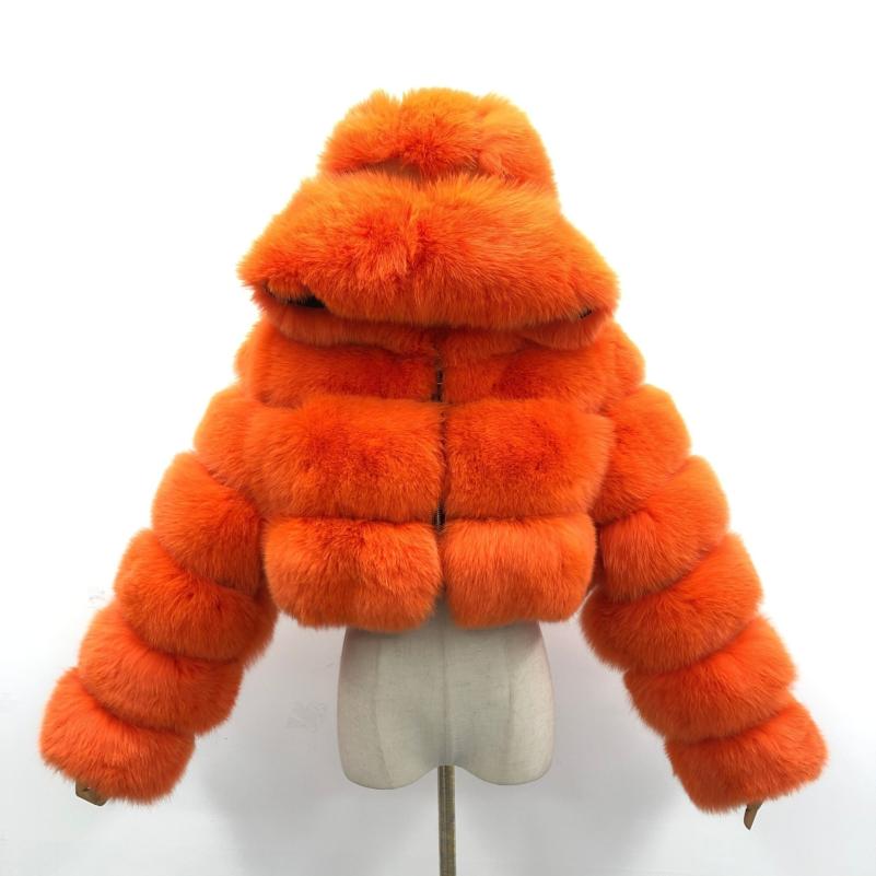 Fashion Short Genuine Fox Fur Coat Women's Winter Hooded Jacket - Janefur